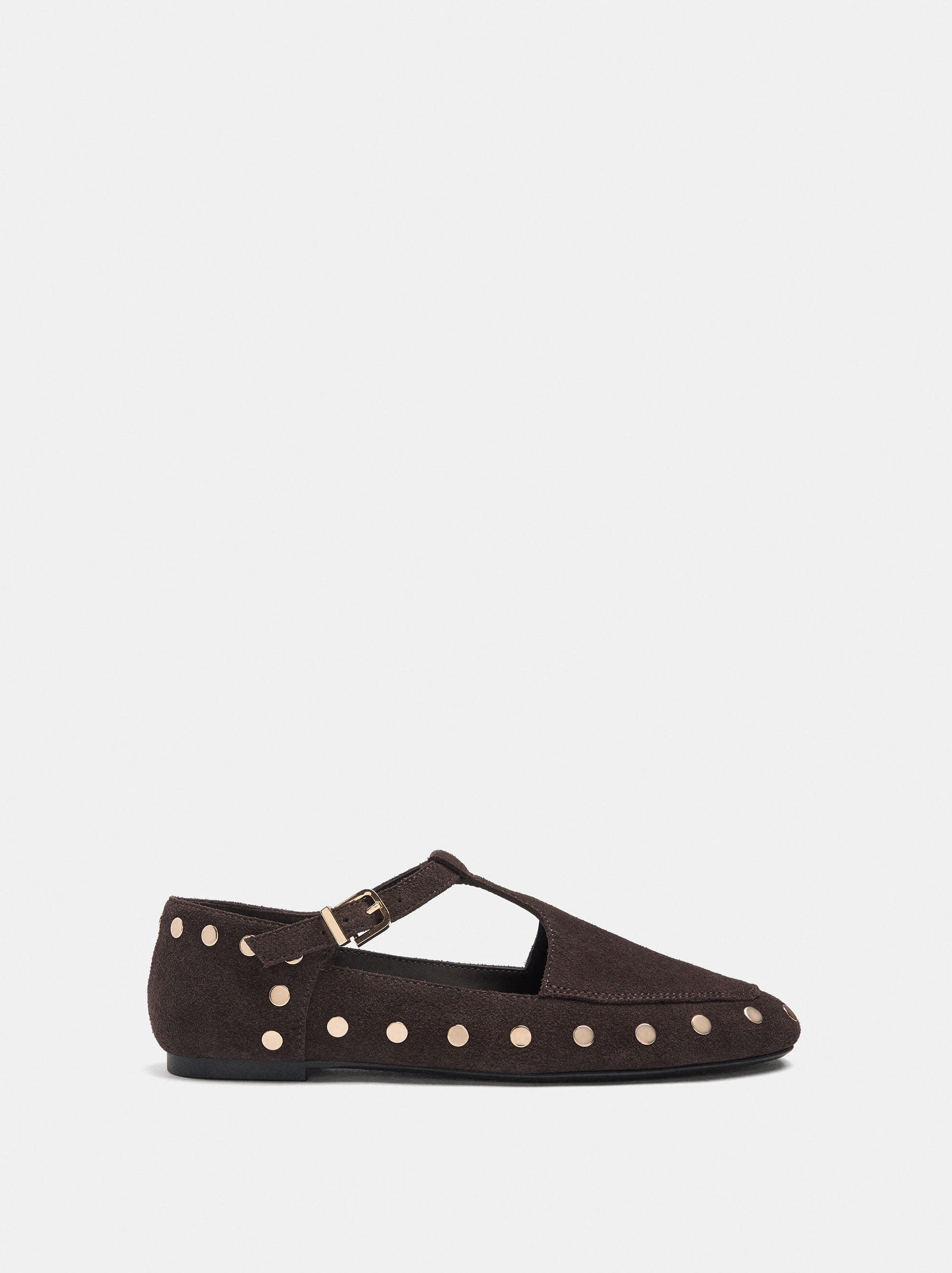 Leather T-bar flat shoes with studs image number 1.0
