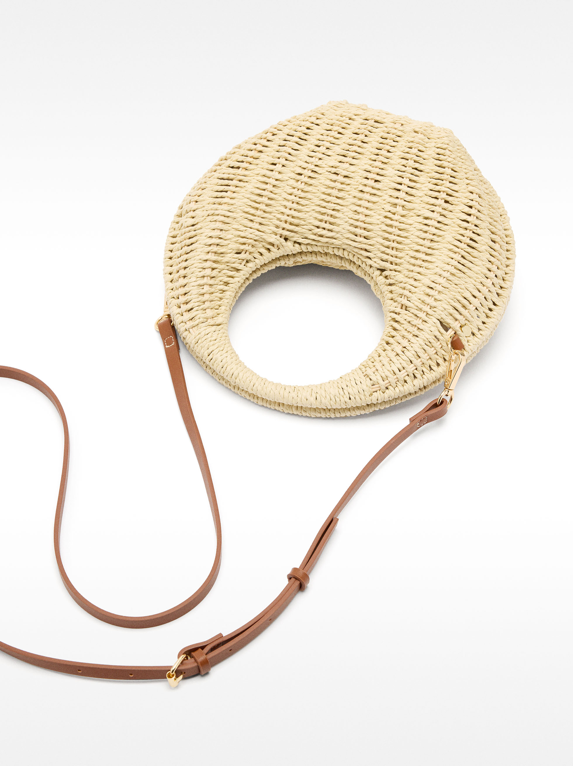 Round straw-effect crossbody bag image number 2.0