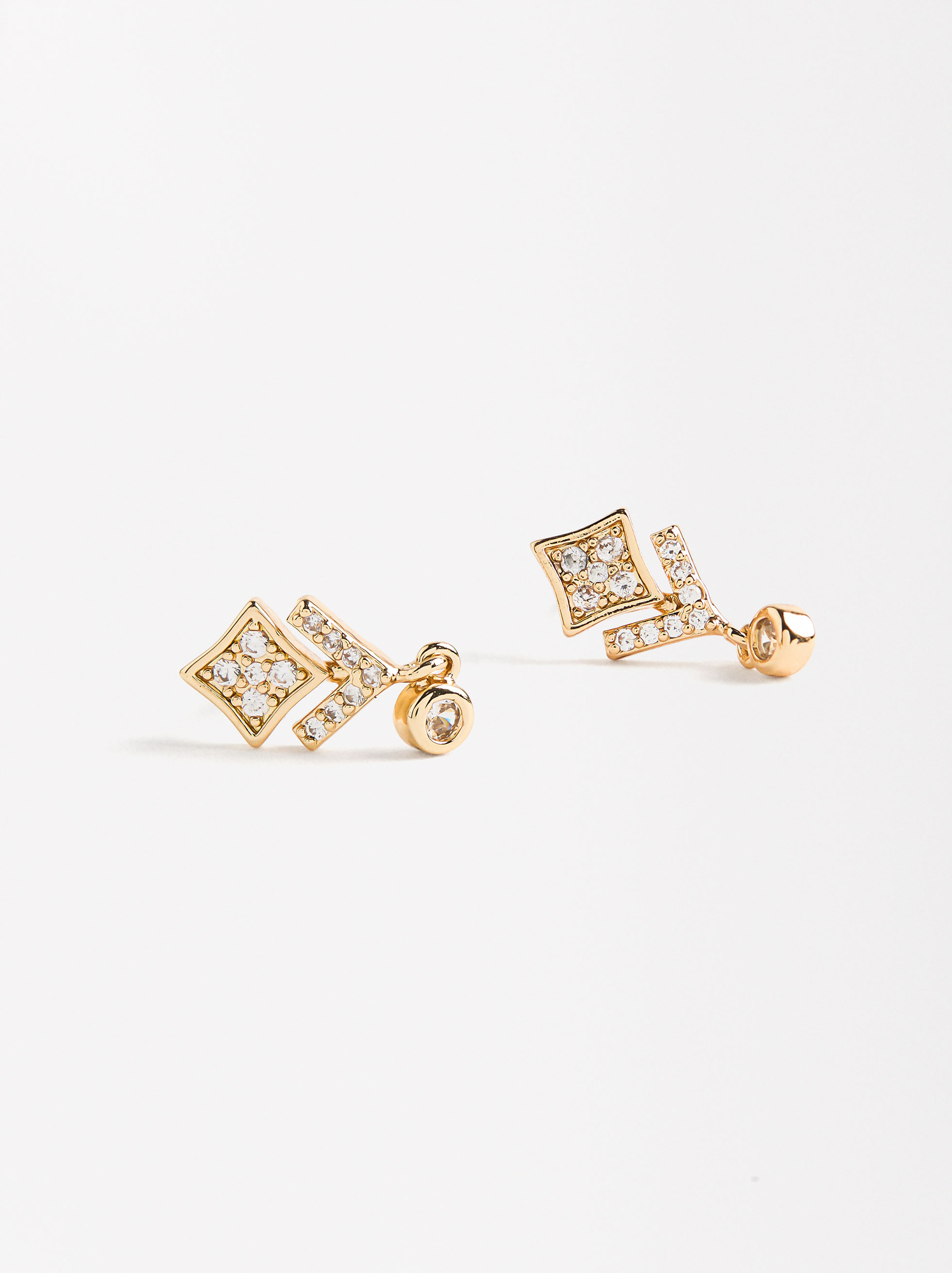 Rhomboid-shaped earrings with zirconia image number 1.0