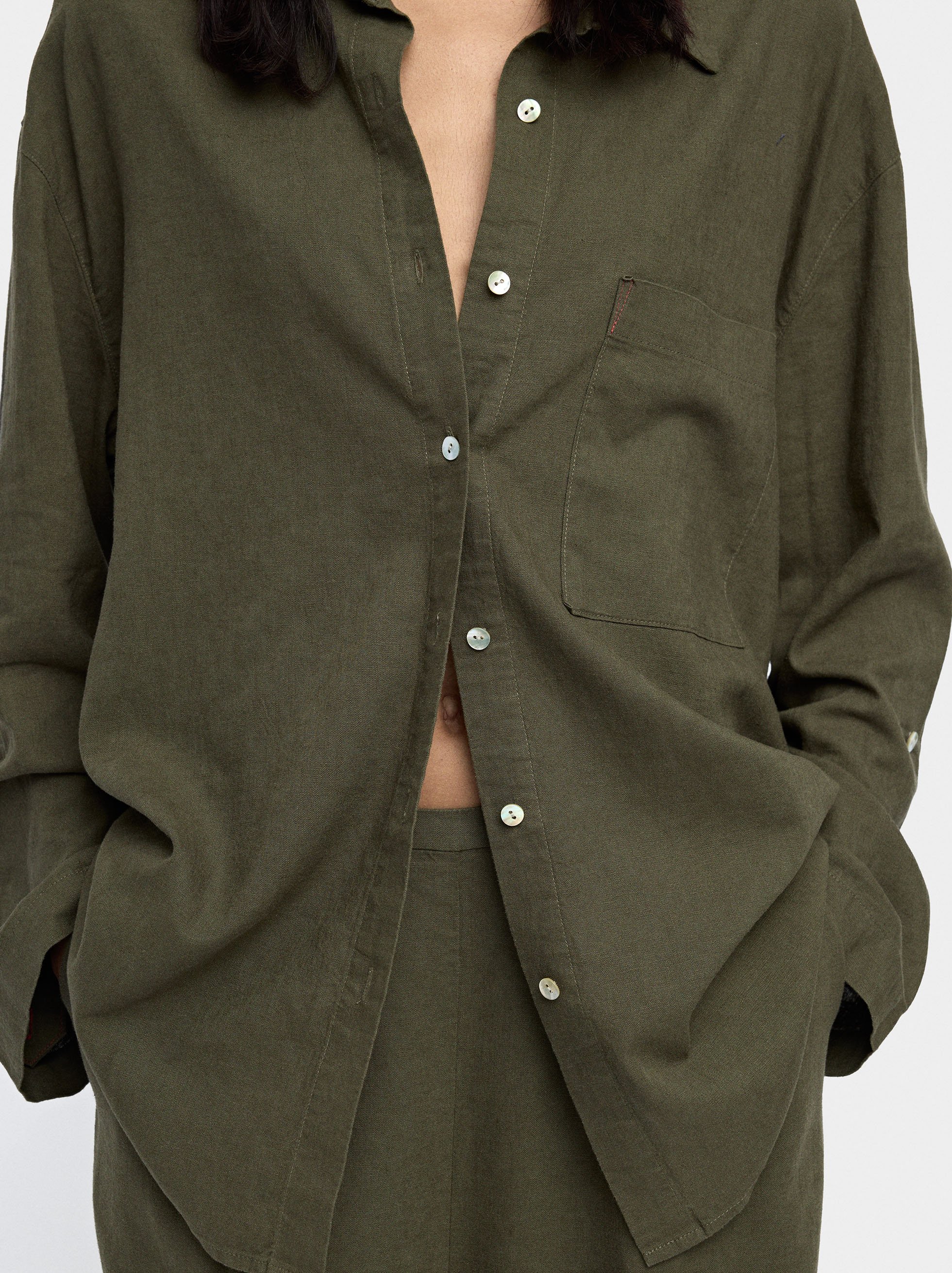 Linen-blend shirt with pocket image number 1.0