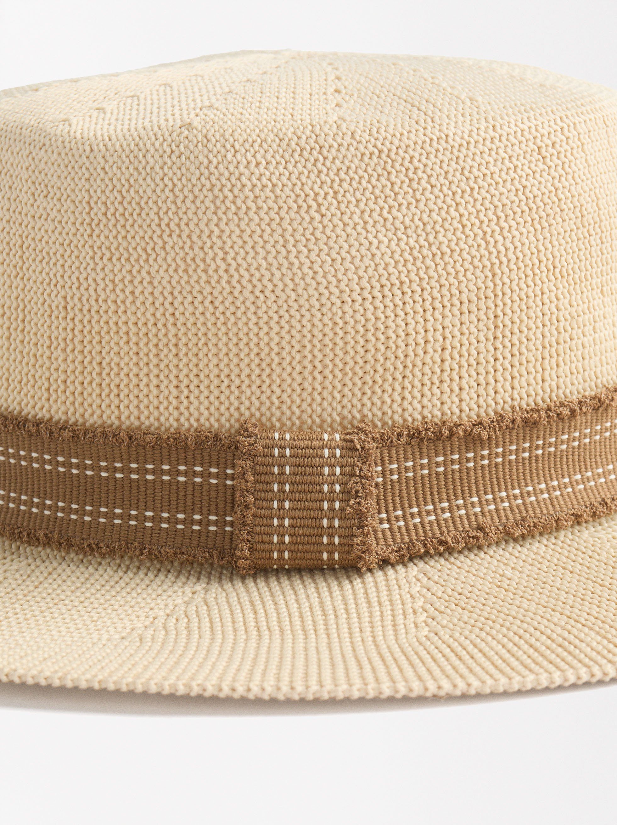 Knit hat with ribbon detail image number 2.0