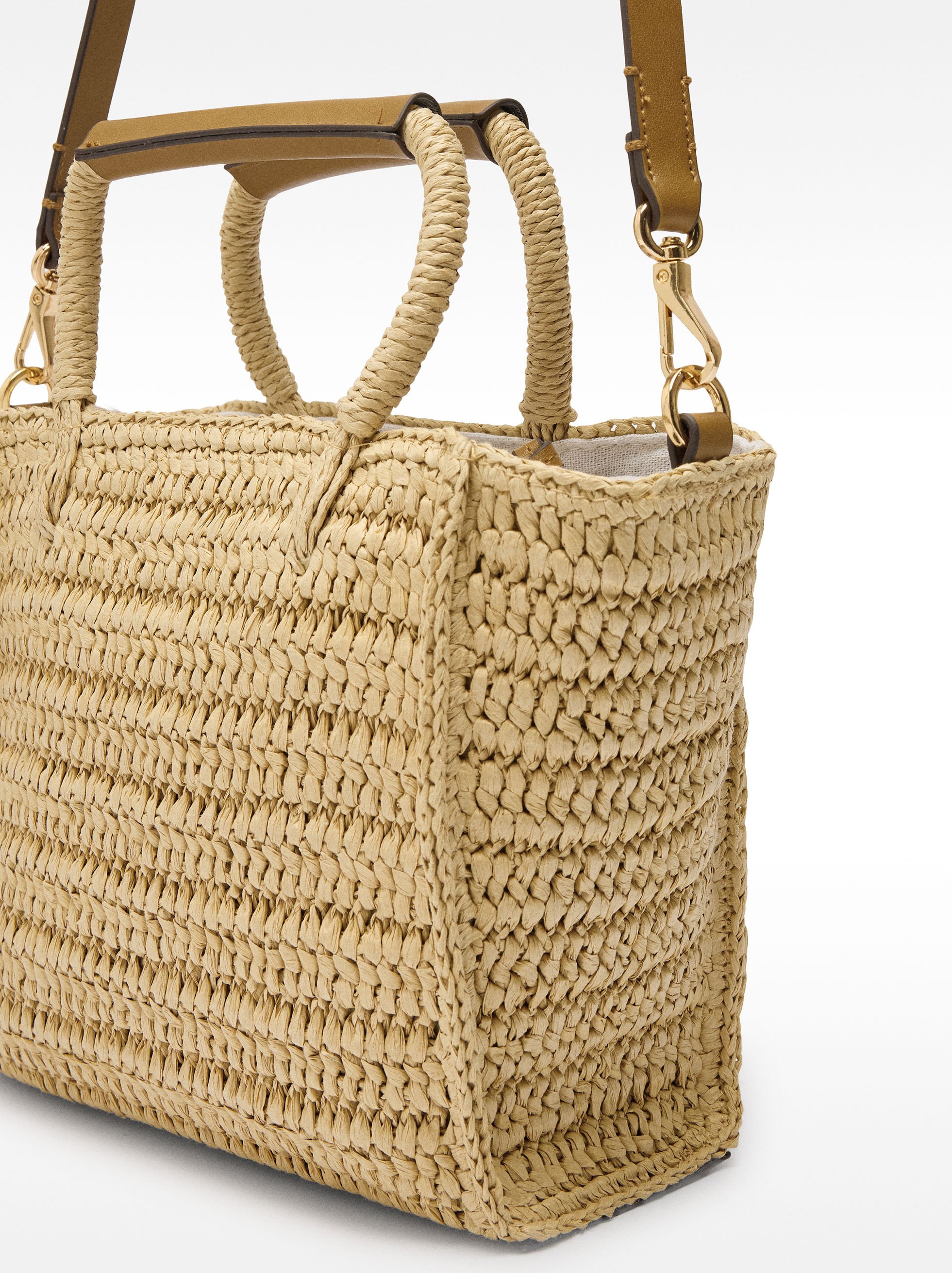Tote bag with straw effect and crossbody strap image number 2.0