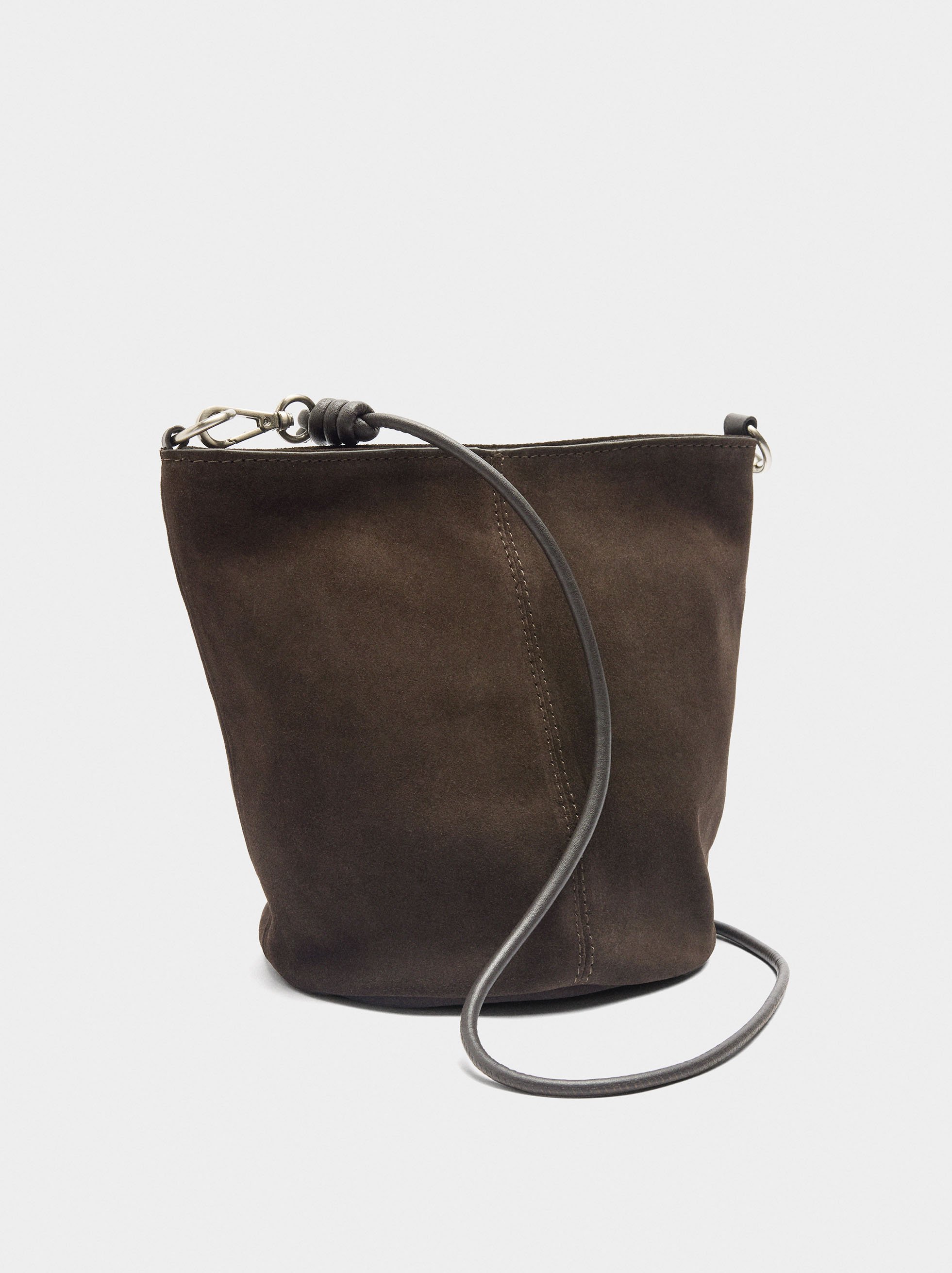 Leather bucket bag with crossbody strap image number 3.0