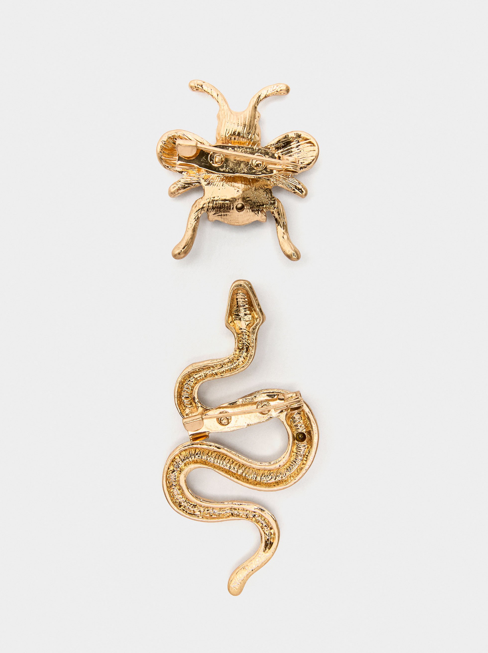 Set of brooches with bee and snake image number 2.0