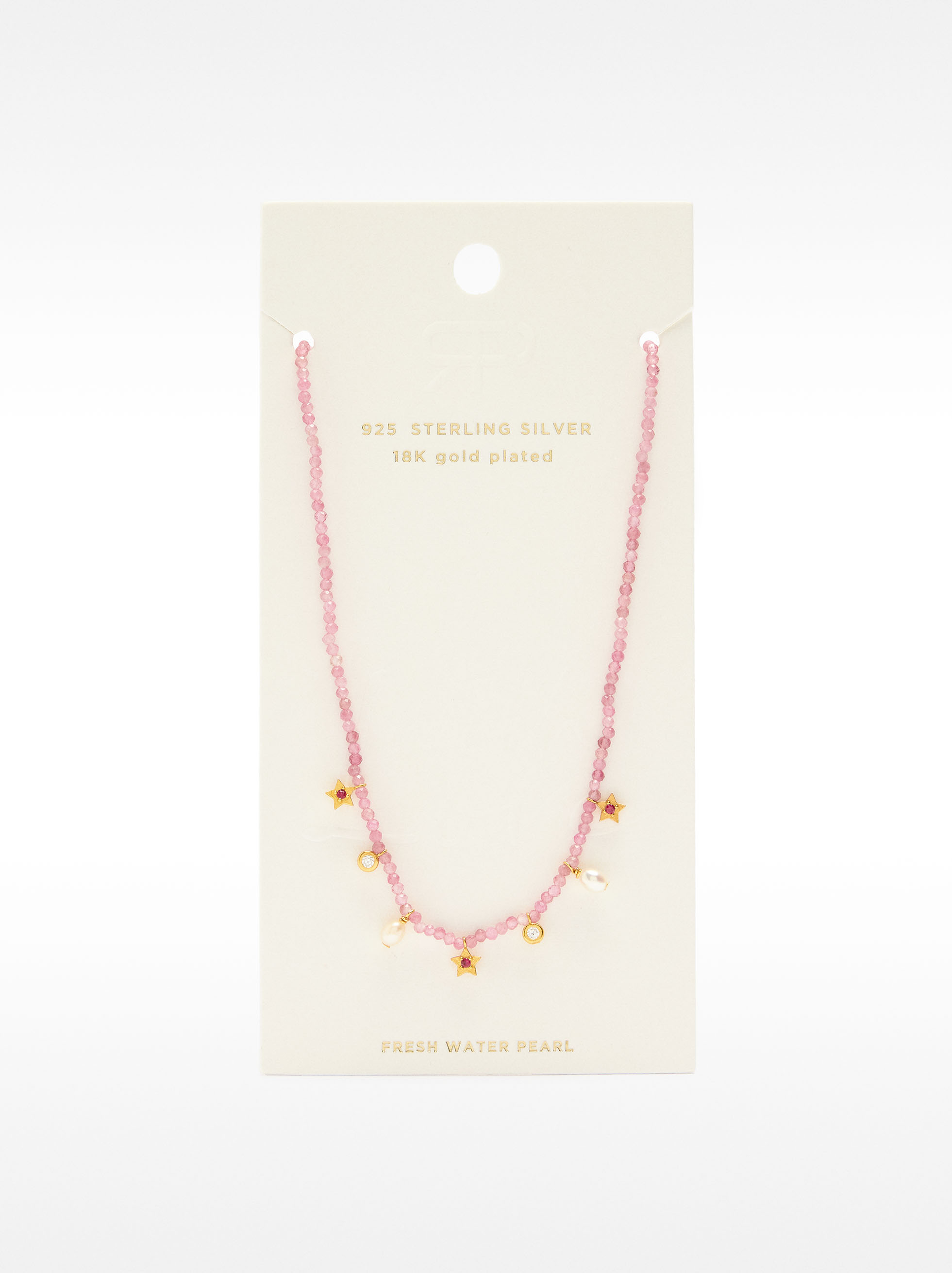 Stone bead necklace with freshwater pearl - sterling silver 925 image number 2.0