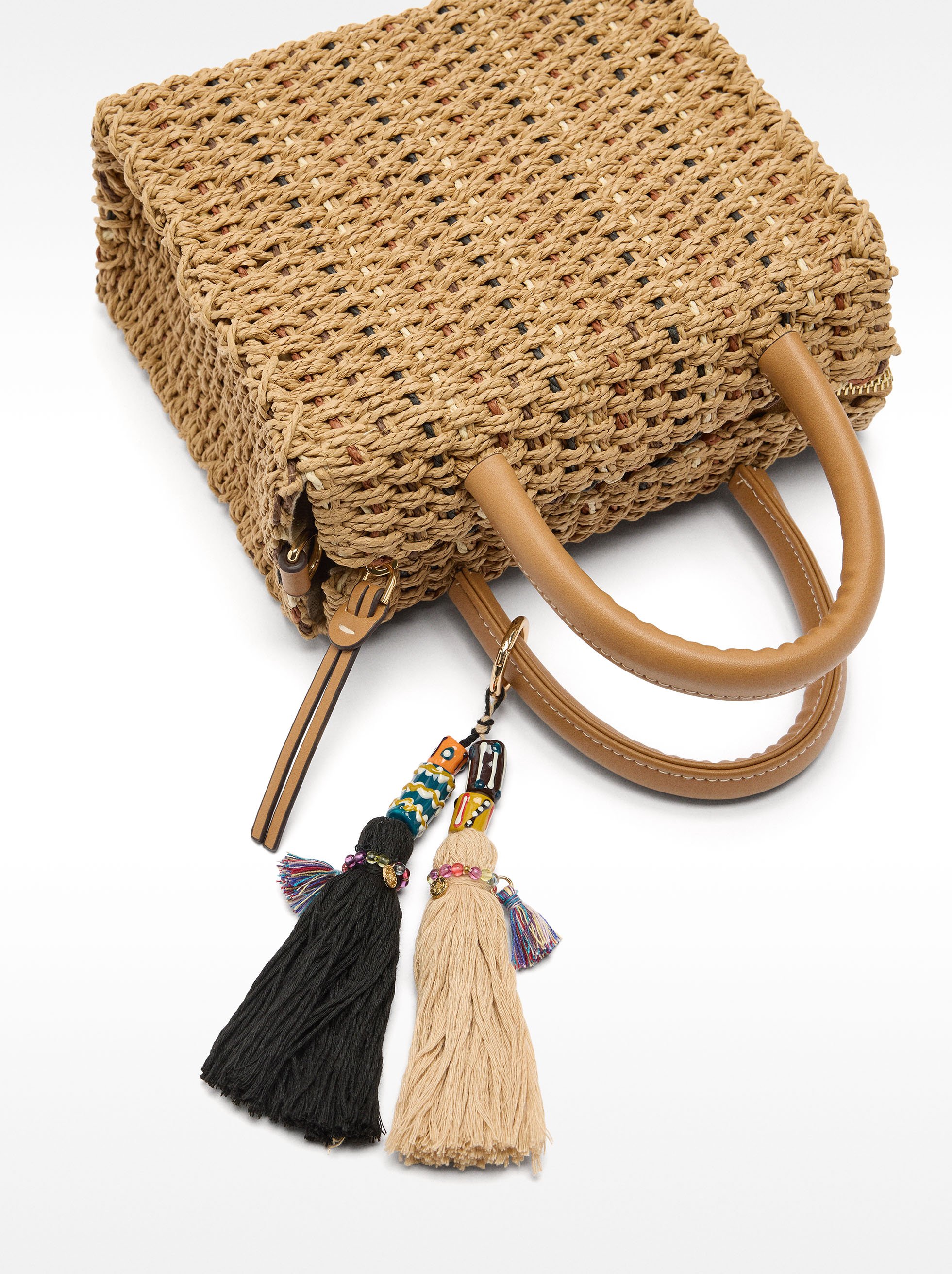 Tote bag with straw effect M image number 2.0