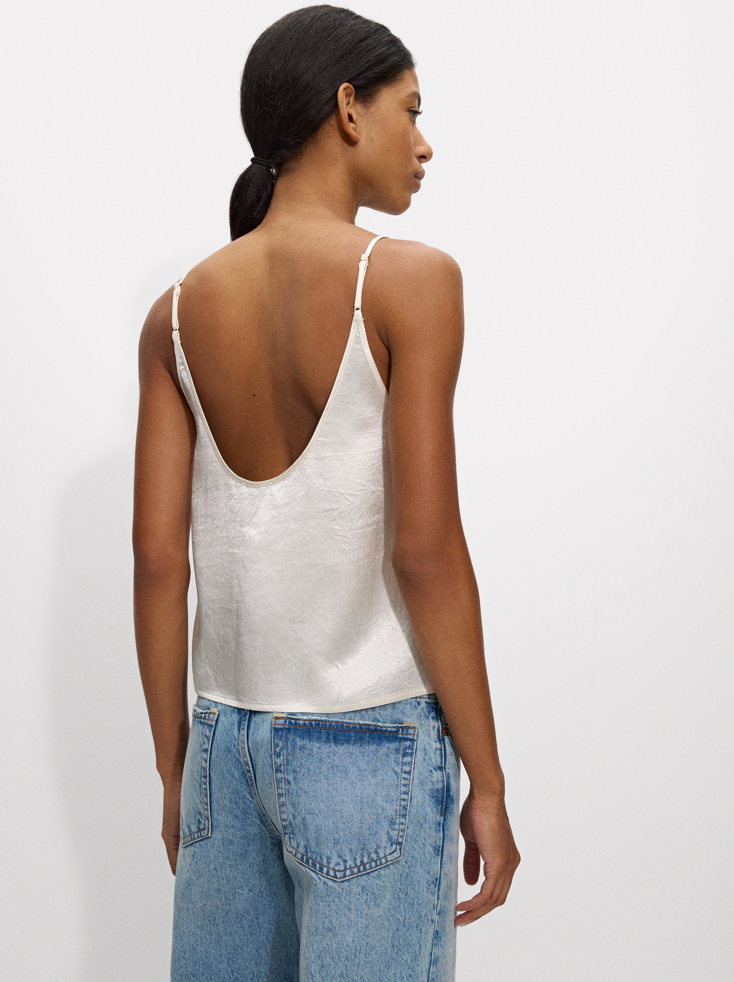 Satin top, Ecru, hi-res