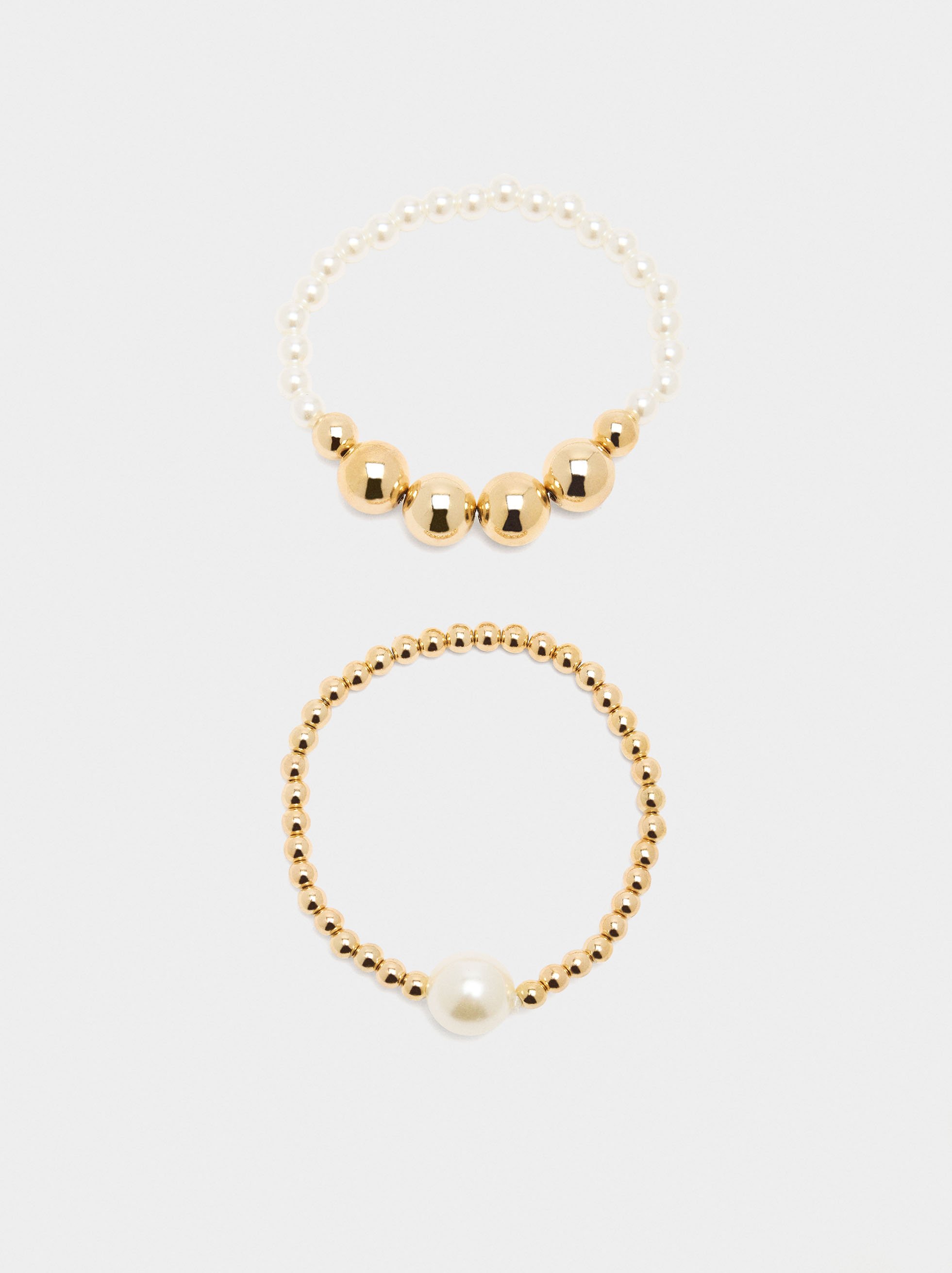 Set of elastic bracelets with pearls image number 2.0
