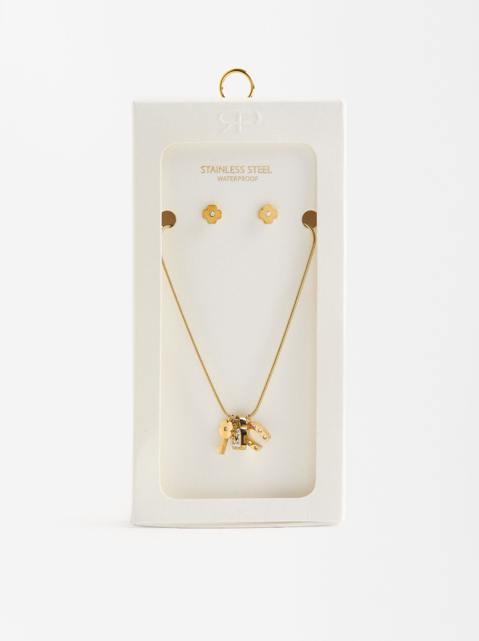 Set  necklace and earrings with crystal charms - stainless steel image number 0.0