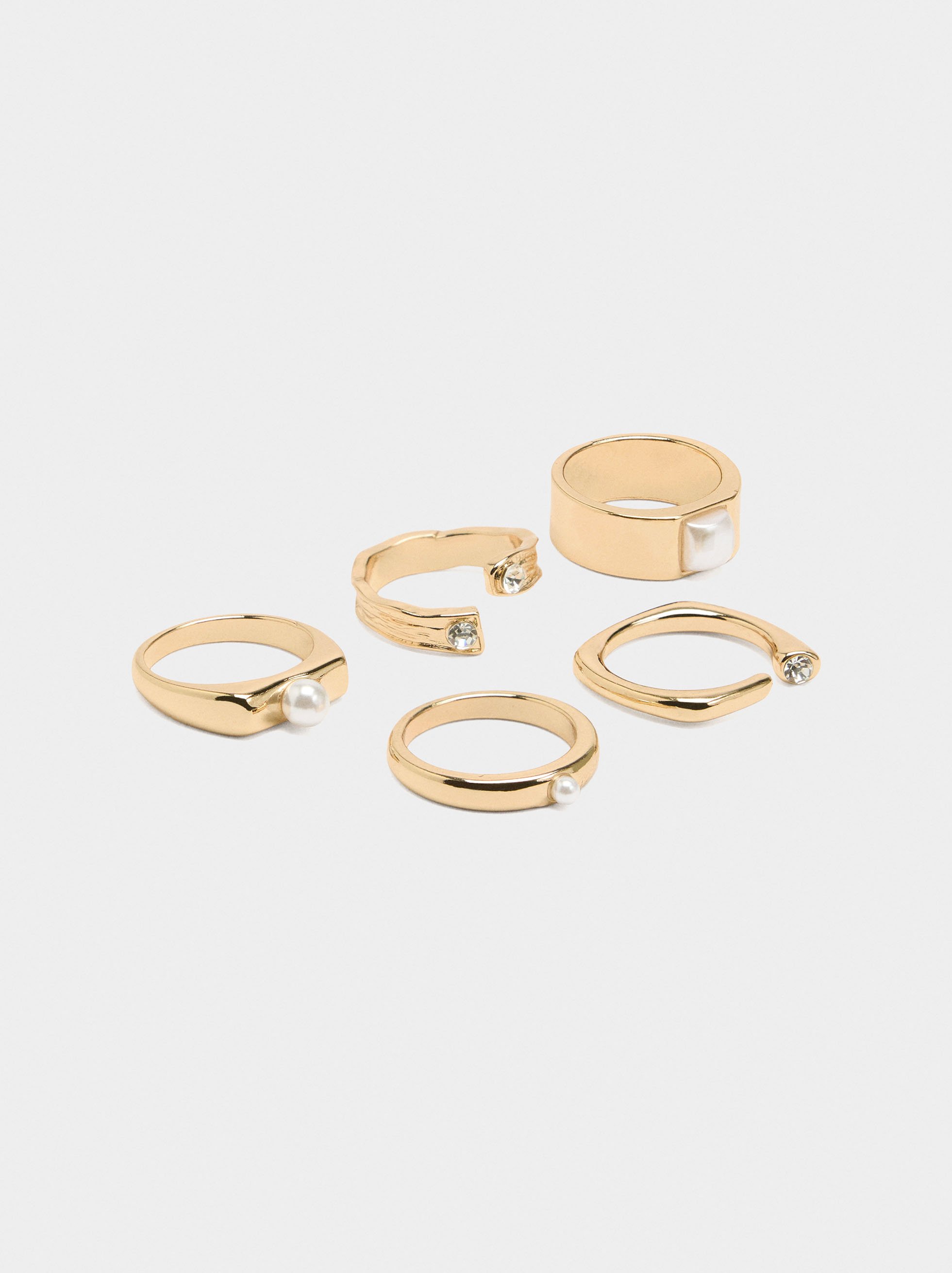 Set de anillos con cristales y perlas image number 2.0