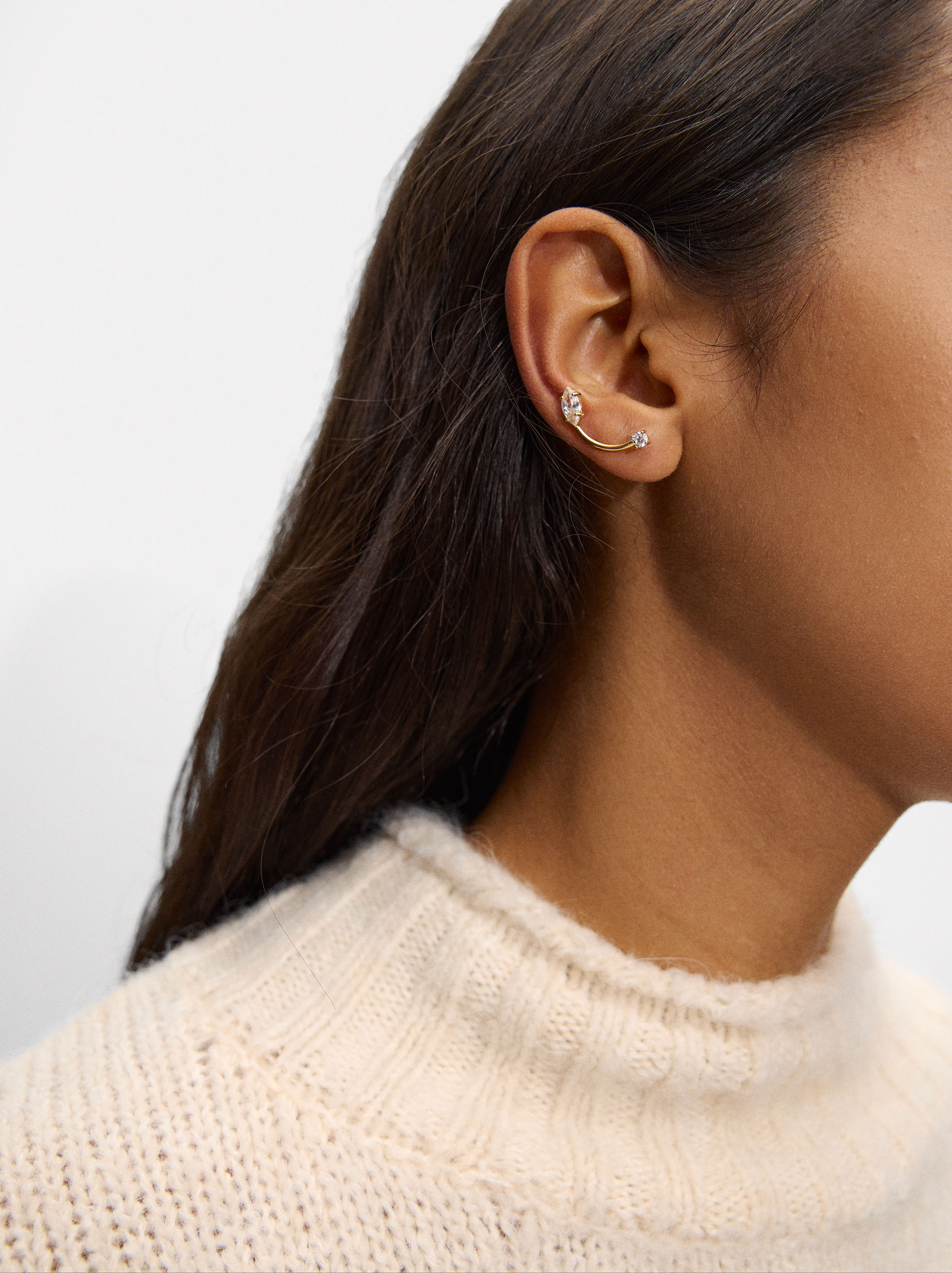 Asymmetric Earrings with Crystals - Stainless Steel image number 2.0