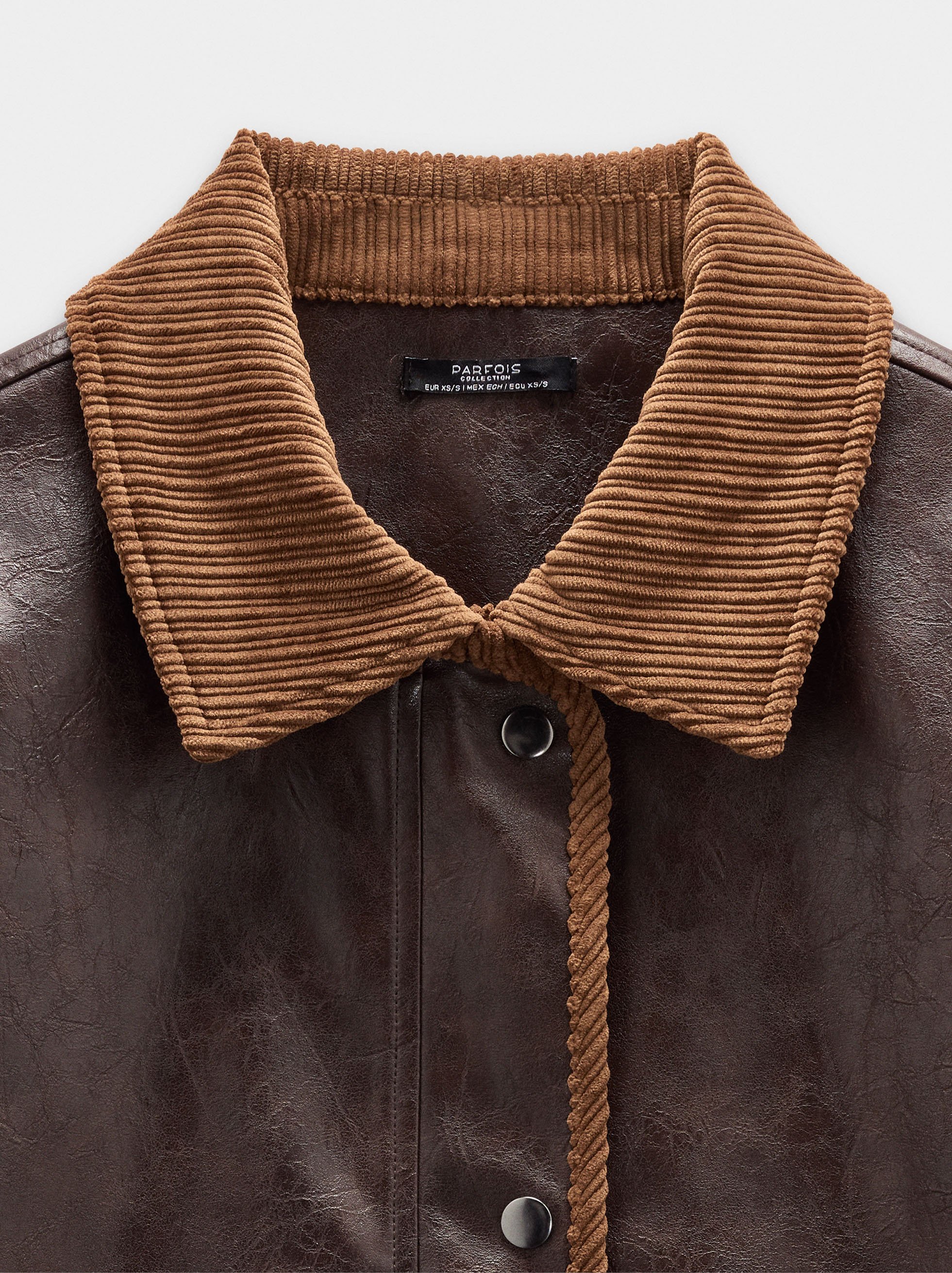 Leather-effect jacket with contrast collar image number 6.0