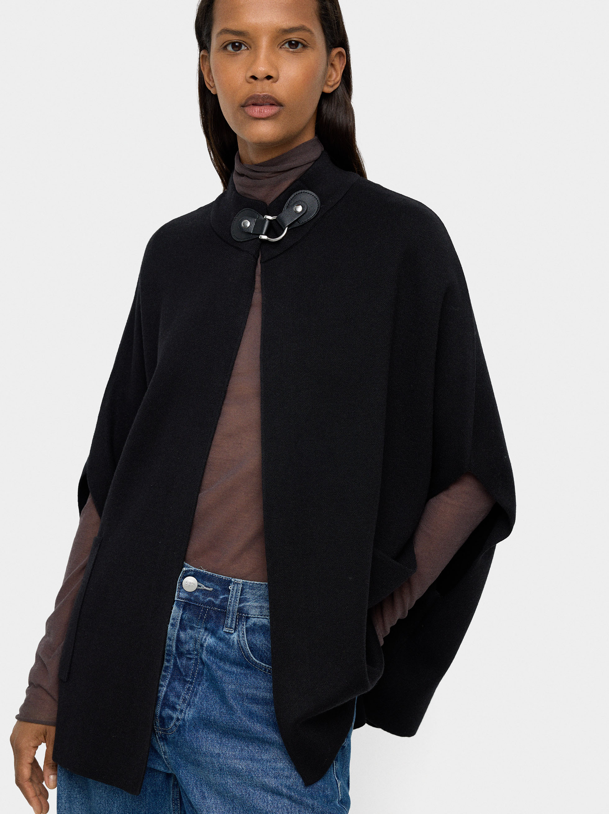 Knit poncho with high neck image number 1.0