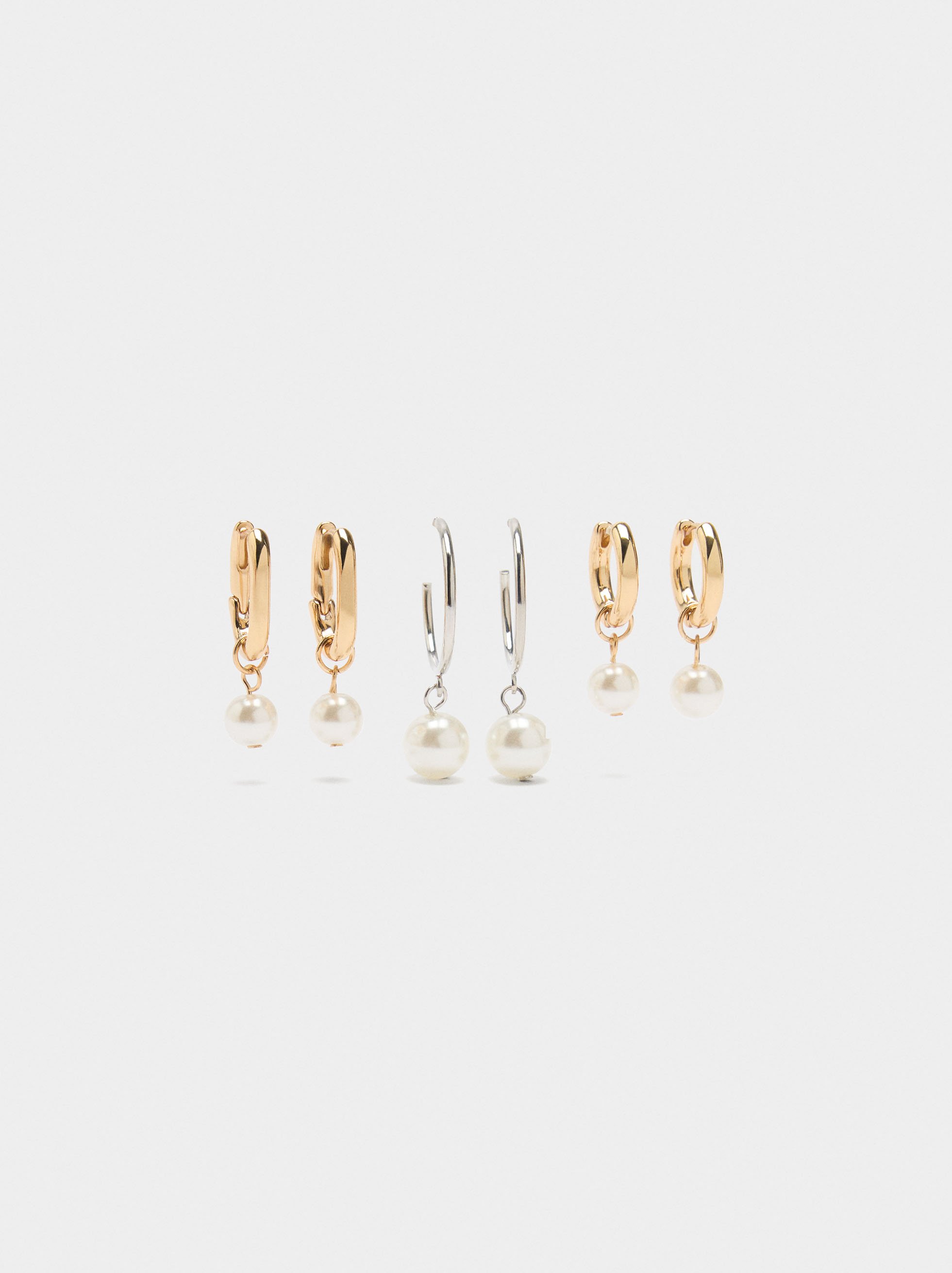 Set de aros bicolor con perlas image number 0.0