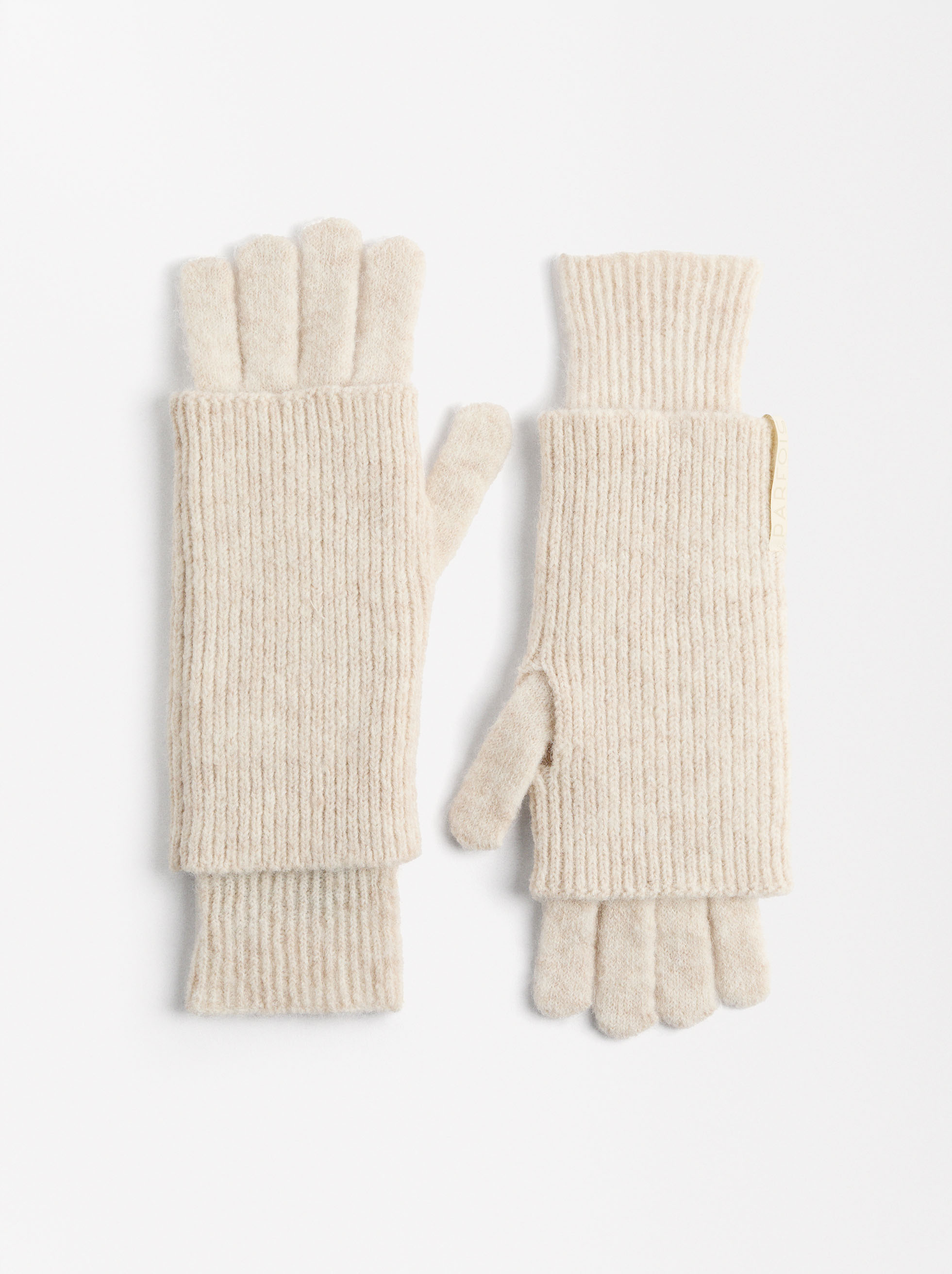Knitted gloves with wool, Ecru, hi-res