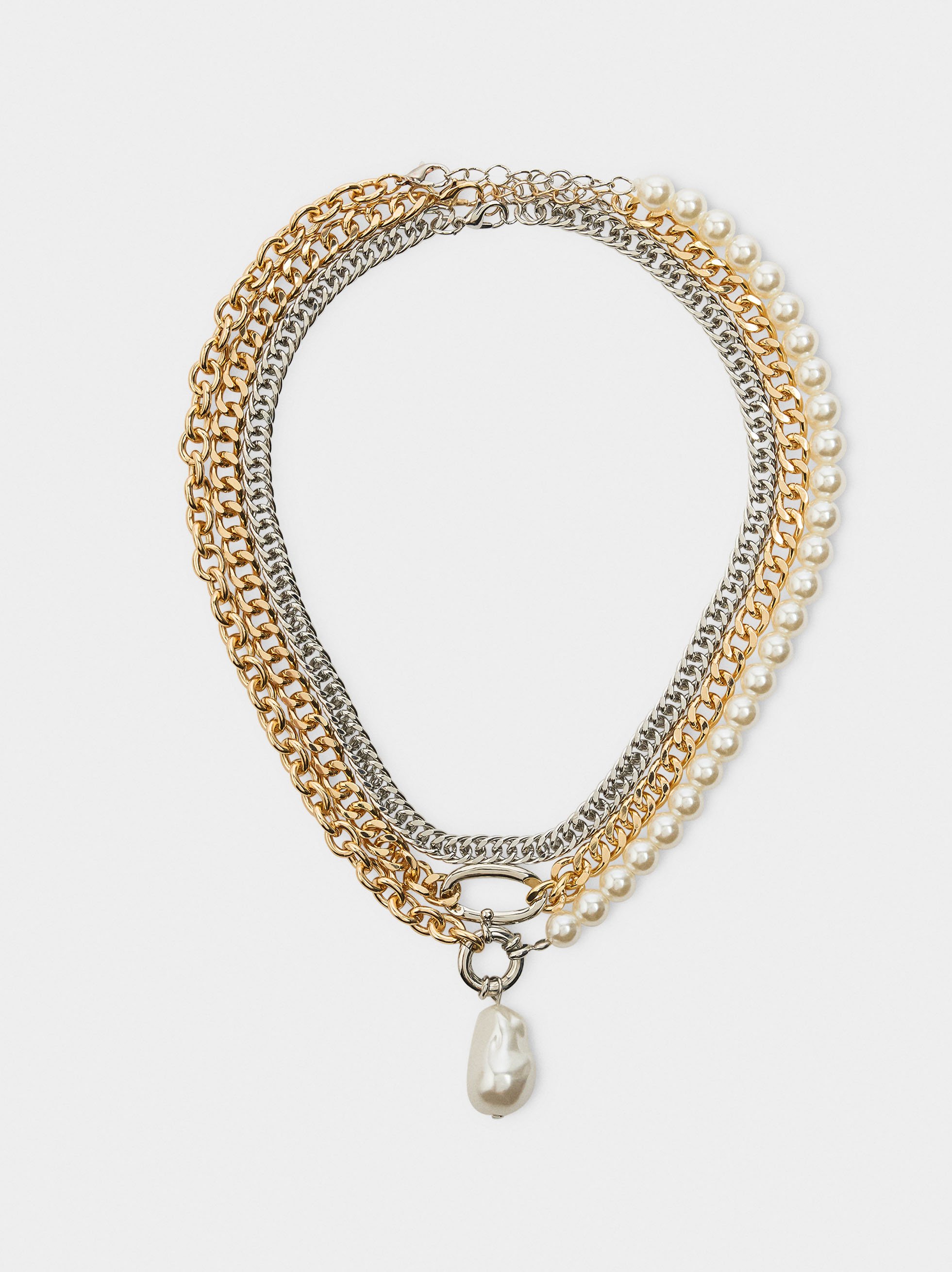Set of bicolor link necklaces with pearls image number 0.0