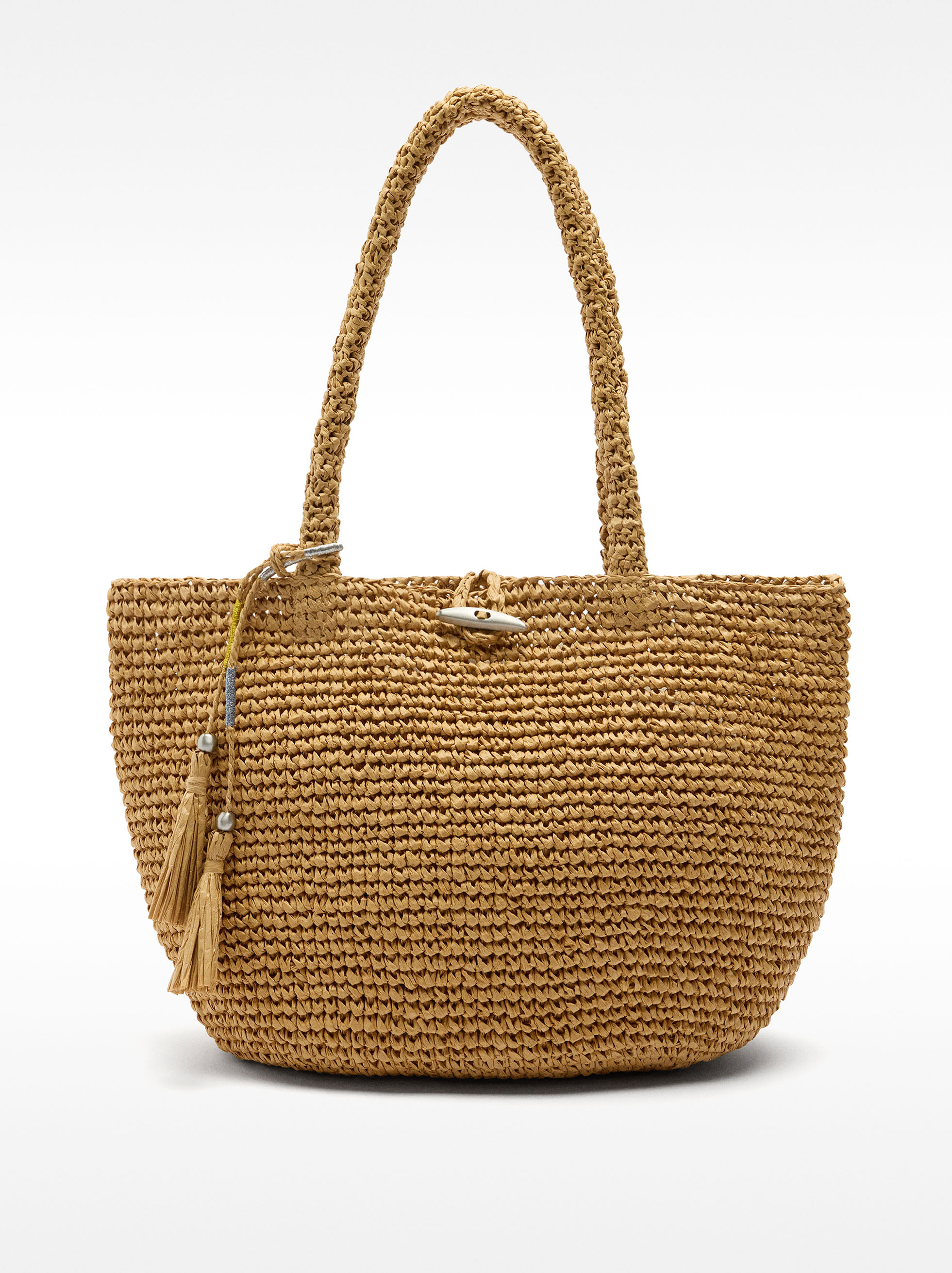 Tote bag with straw effect M image number 0.0