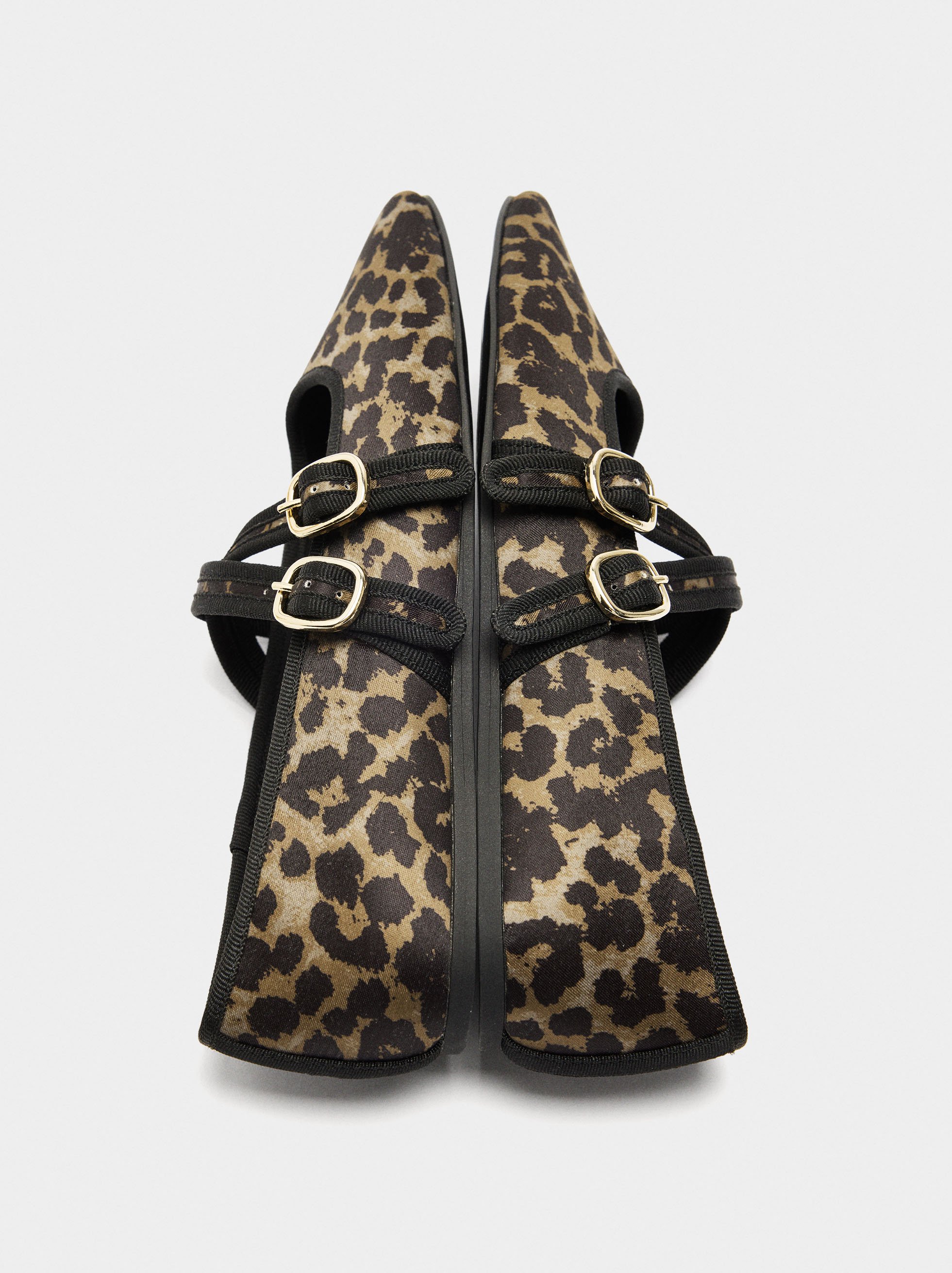 Ballet flats with animal printed fabric image number 5.0