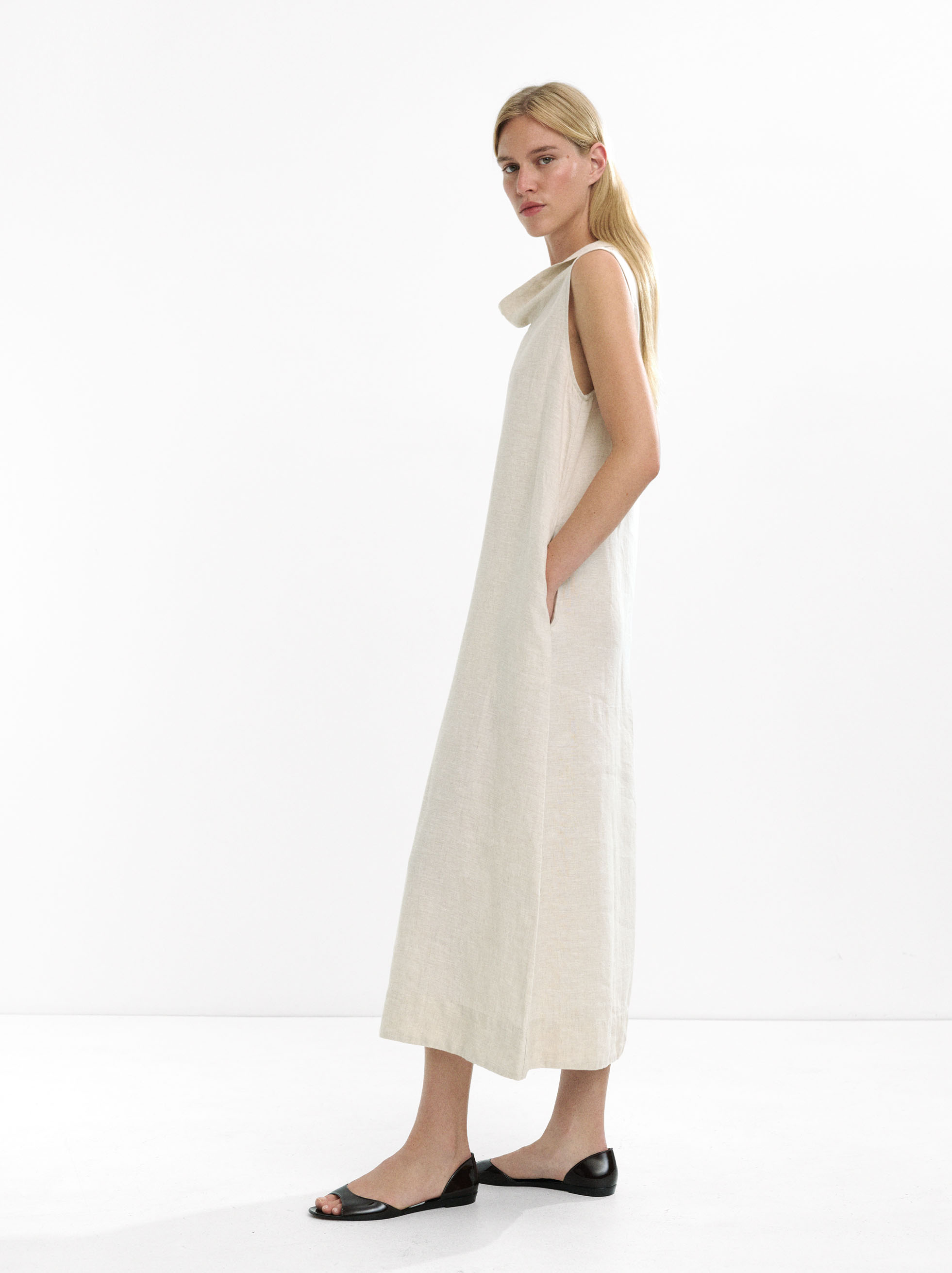 Vestido midi 100% linho image number 1.0