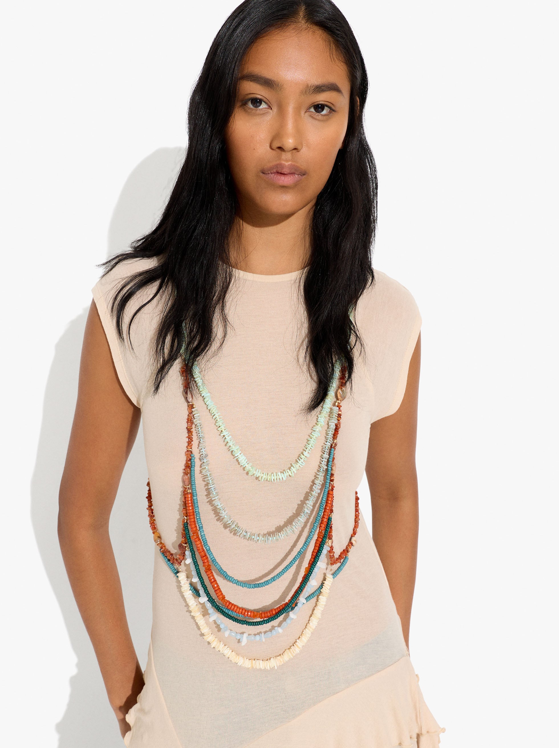 Multi-collar and waist ornament with stone beads image number 0.0