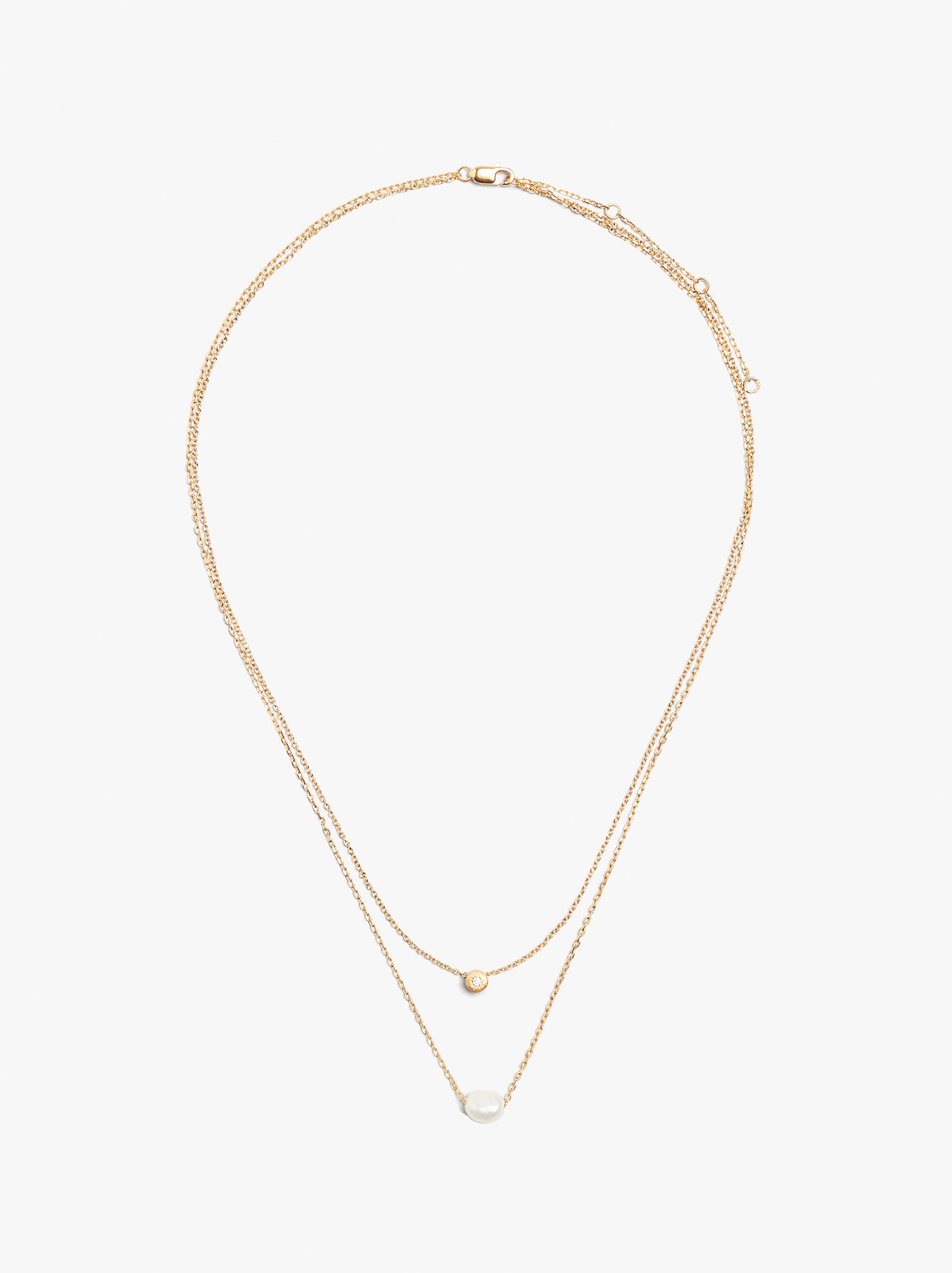Collana doppia con perla e zircone placcata oro 18K - argento sterling 925 image number 2.0