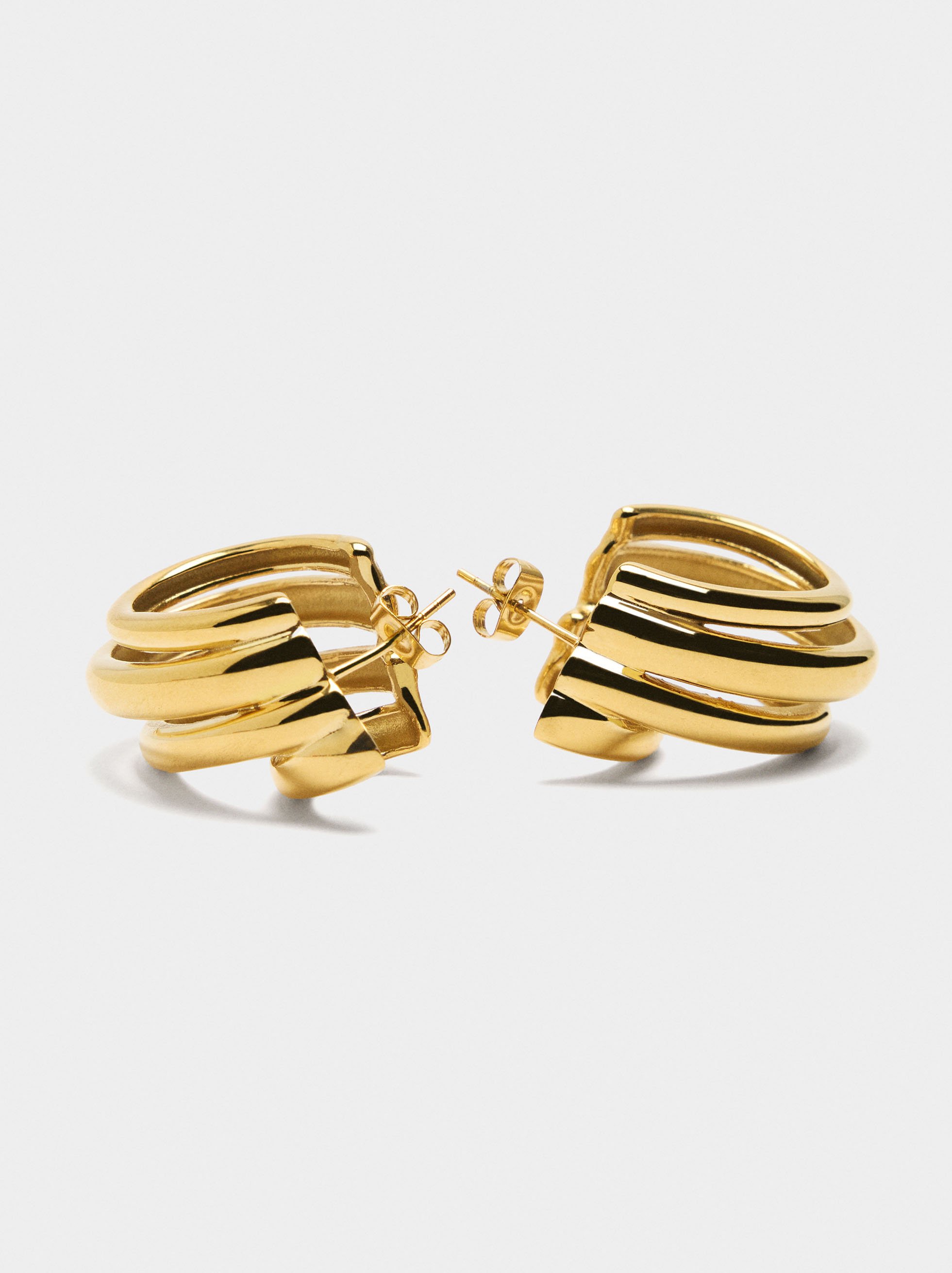 Triple-effect hoop earrings – stainless steel image number 3.0