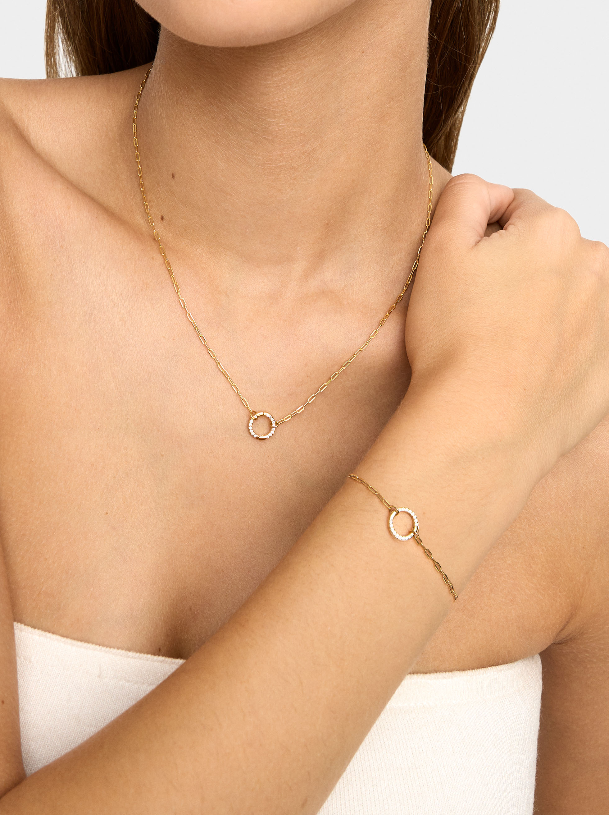 Pendant necklace with links and zirconias - 925 sterling silver image number 1.0