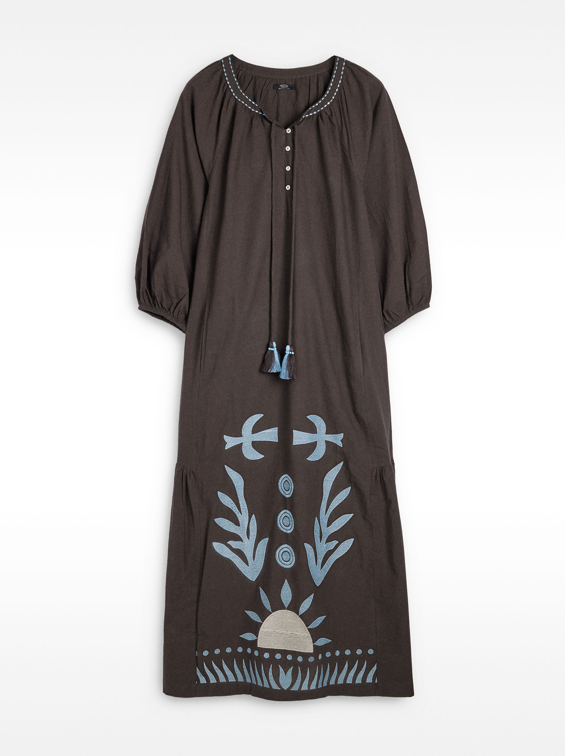100% cotton embroidered midi dress image number 0.0