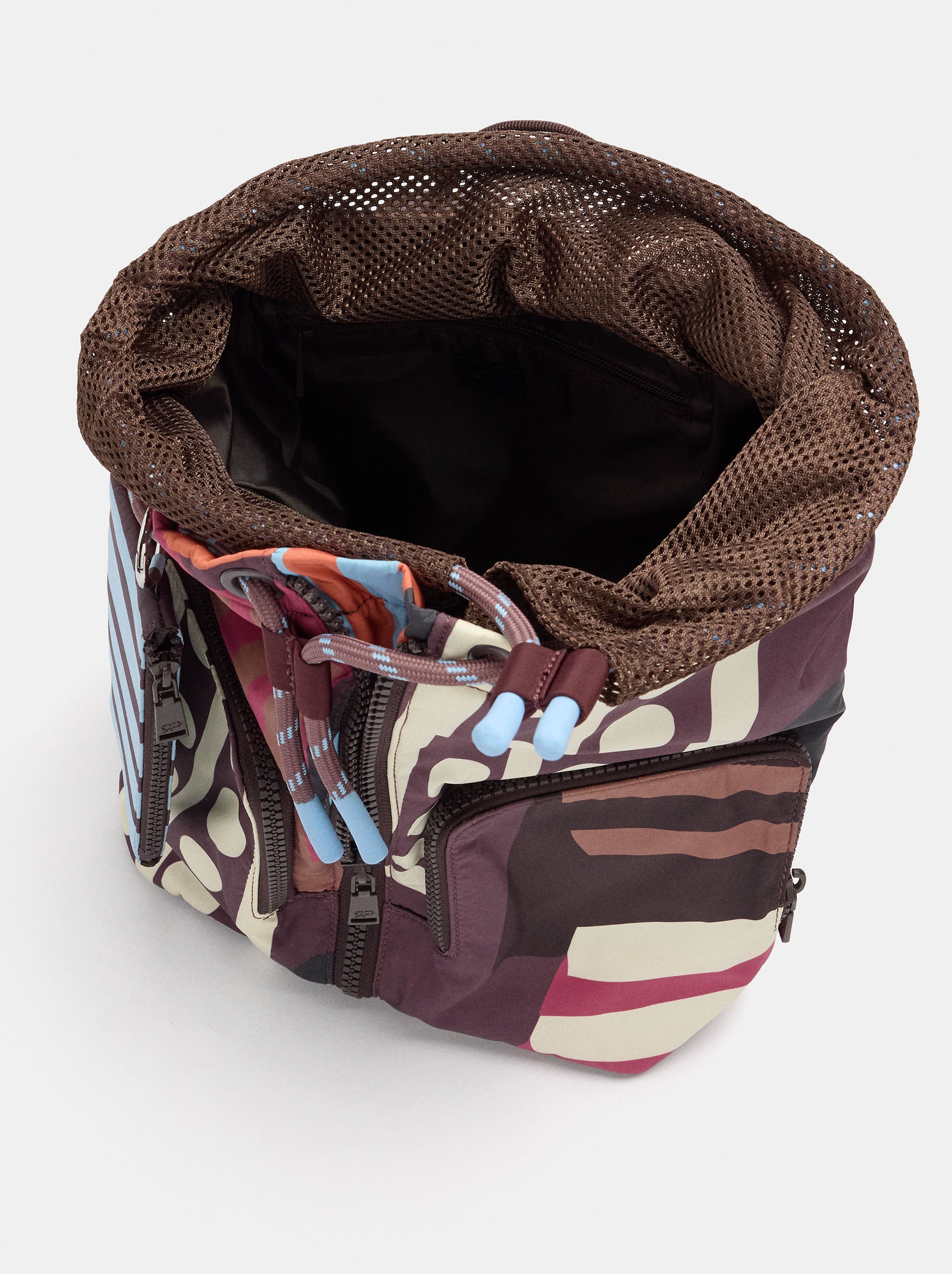 Printed nylon backpack with charm image number 3.0