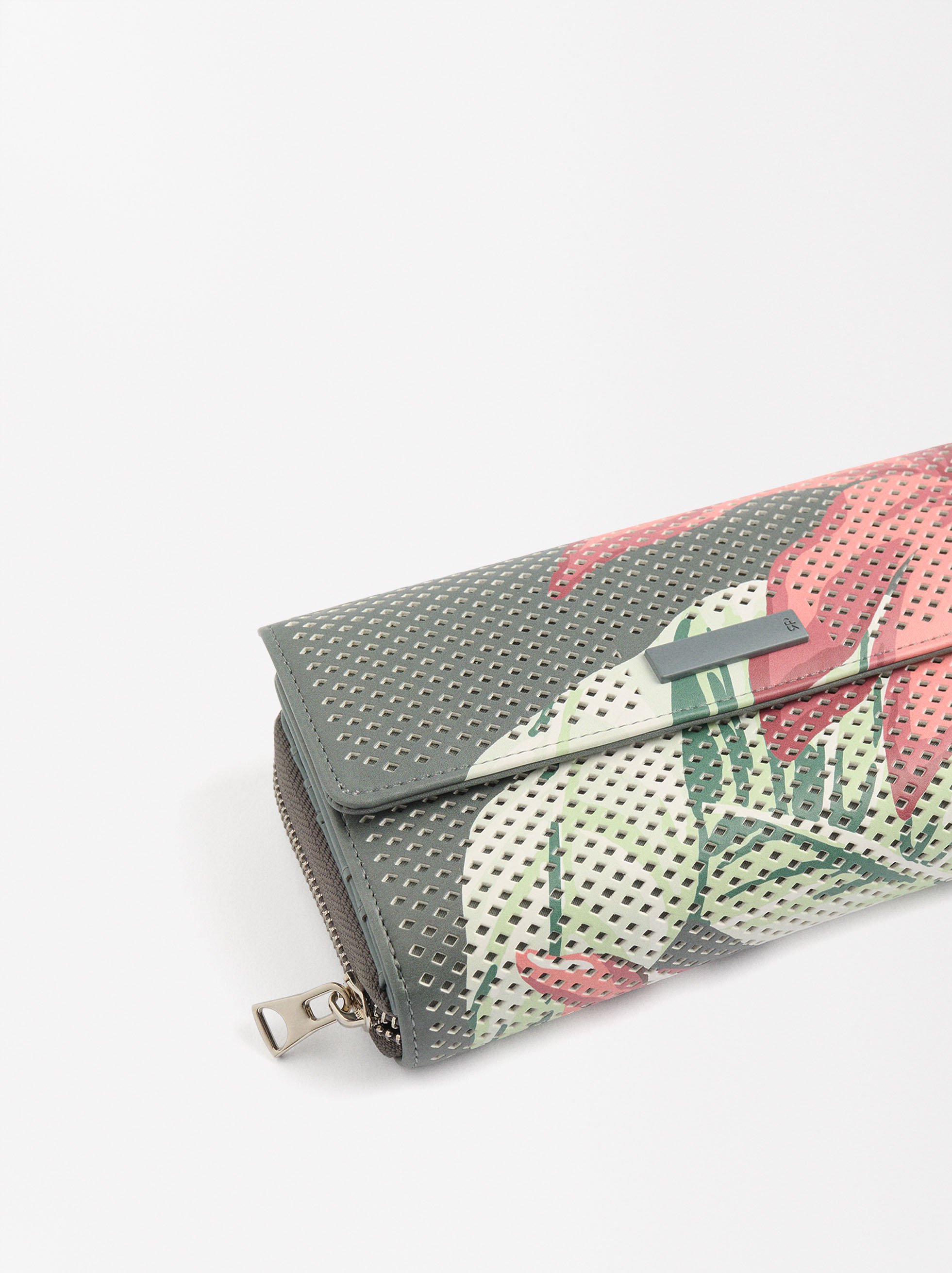 Floral textured printed wallet image number 1.0
