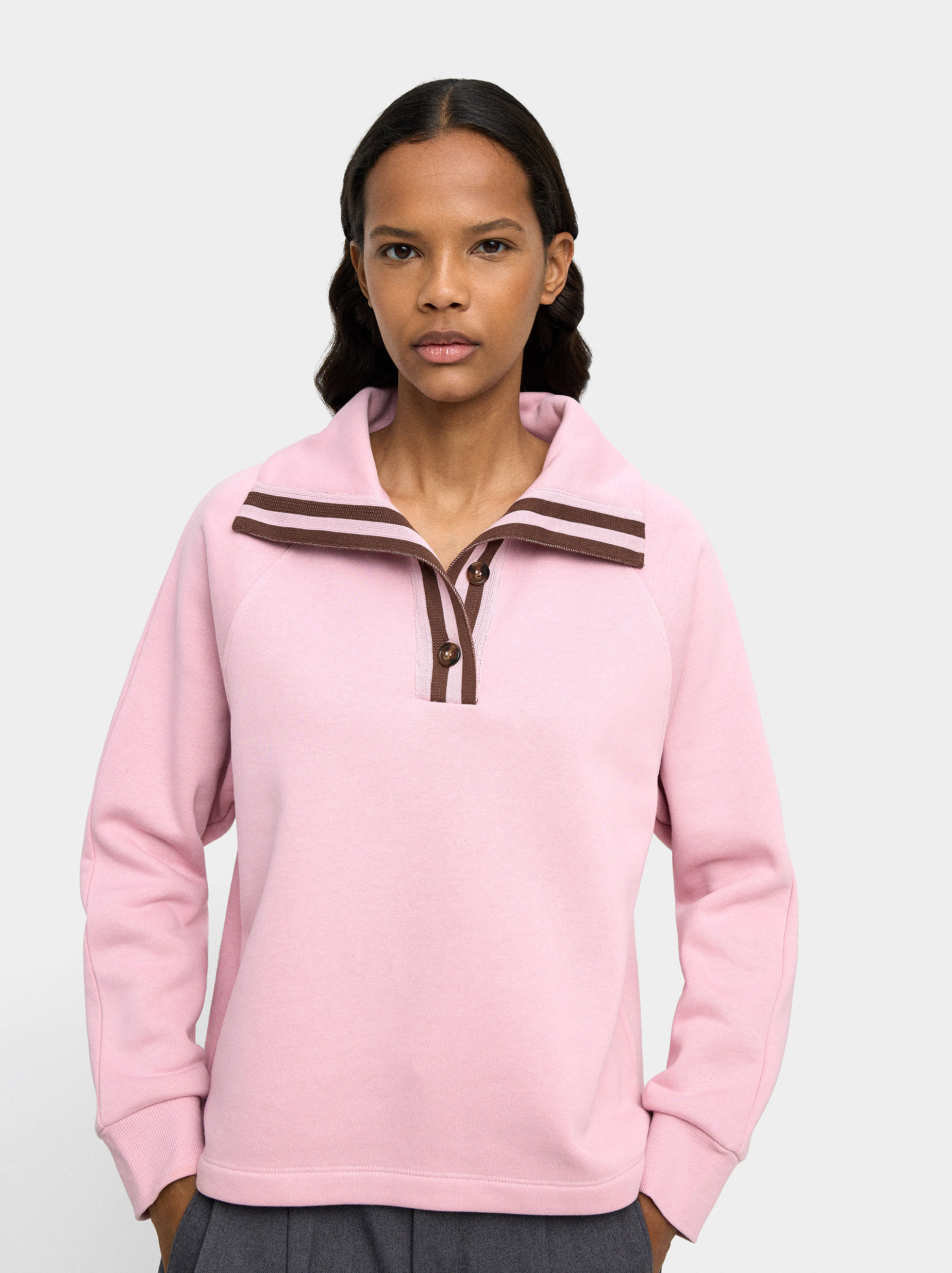 Sweatshirt with polo collar and stripes image number 1.0