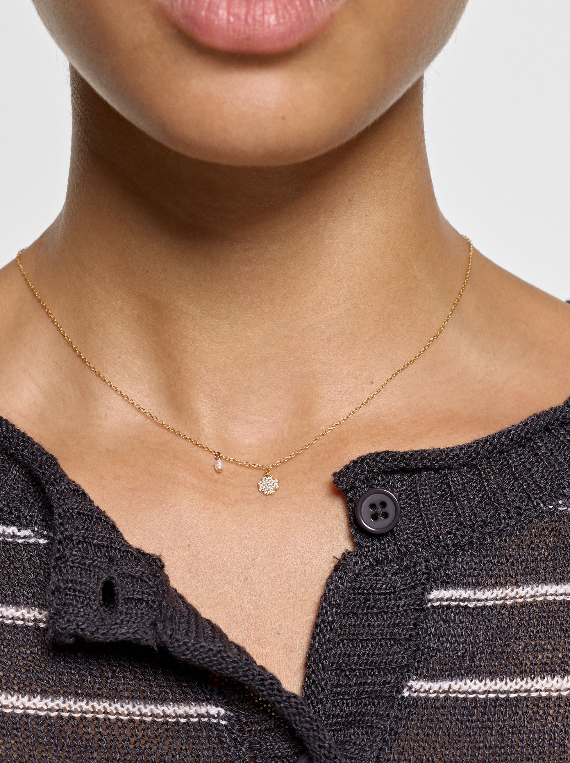 Collar colgante de tr&eacute;bol con ba&ntilde;o de oro 18k - plata de ley 925 image number 1.0
