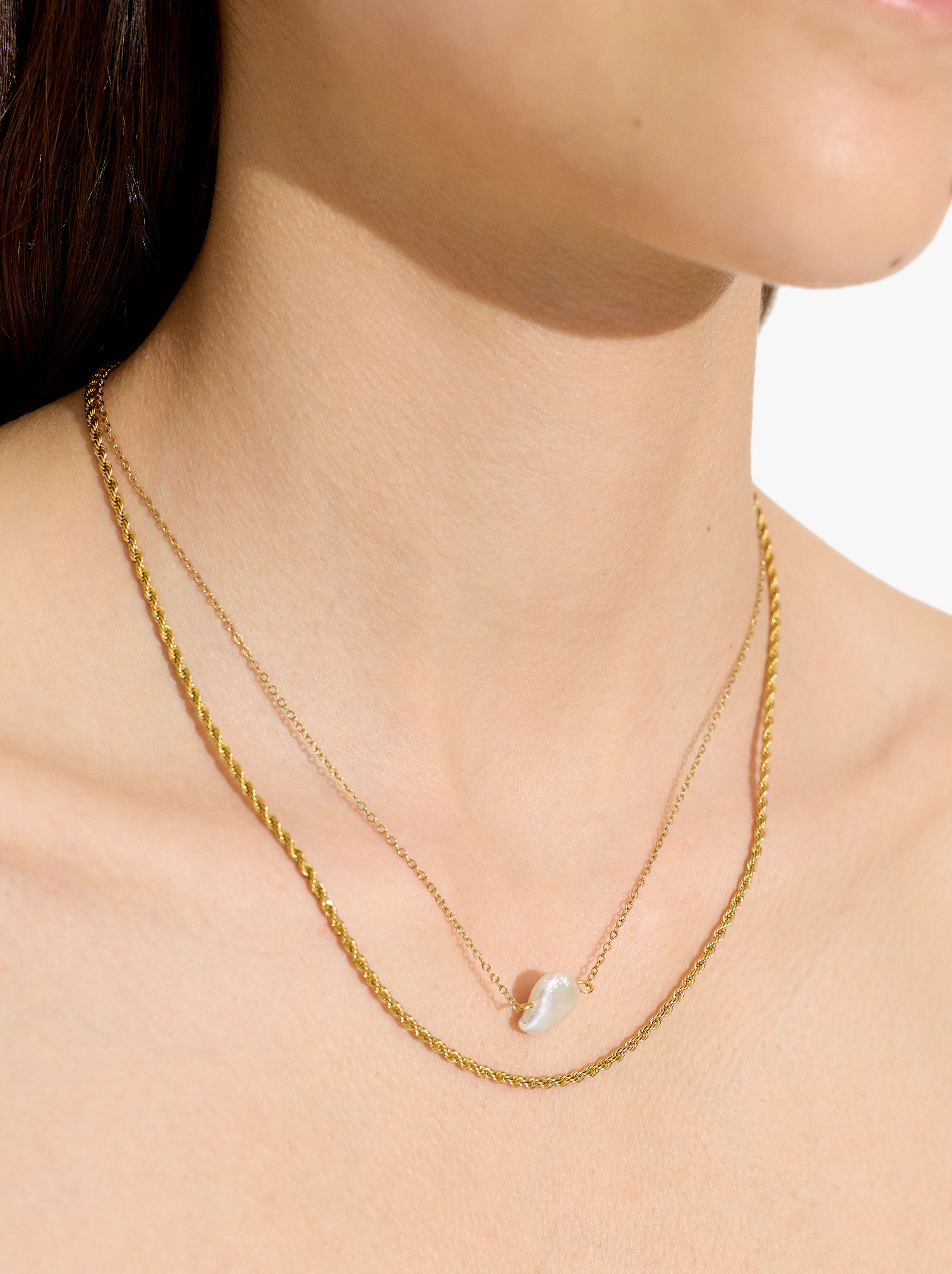 Set freshwater pearl necklaces - stainless steel image number 1.0