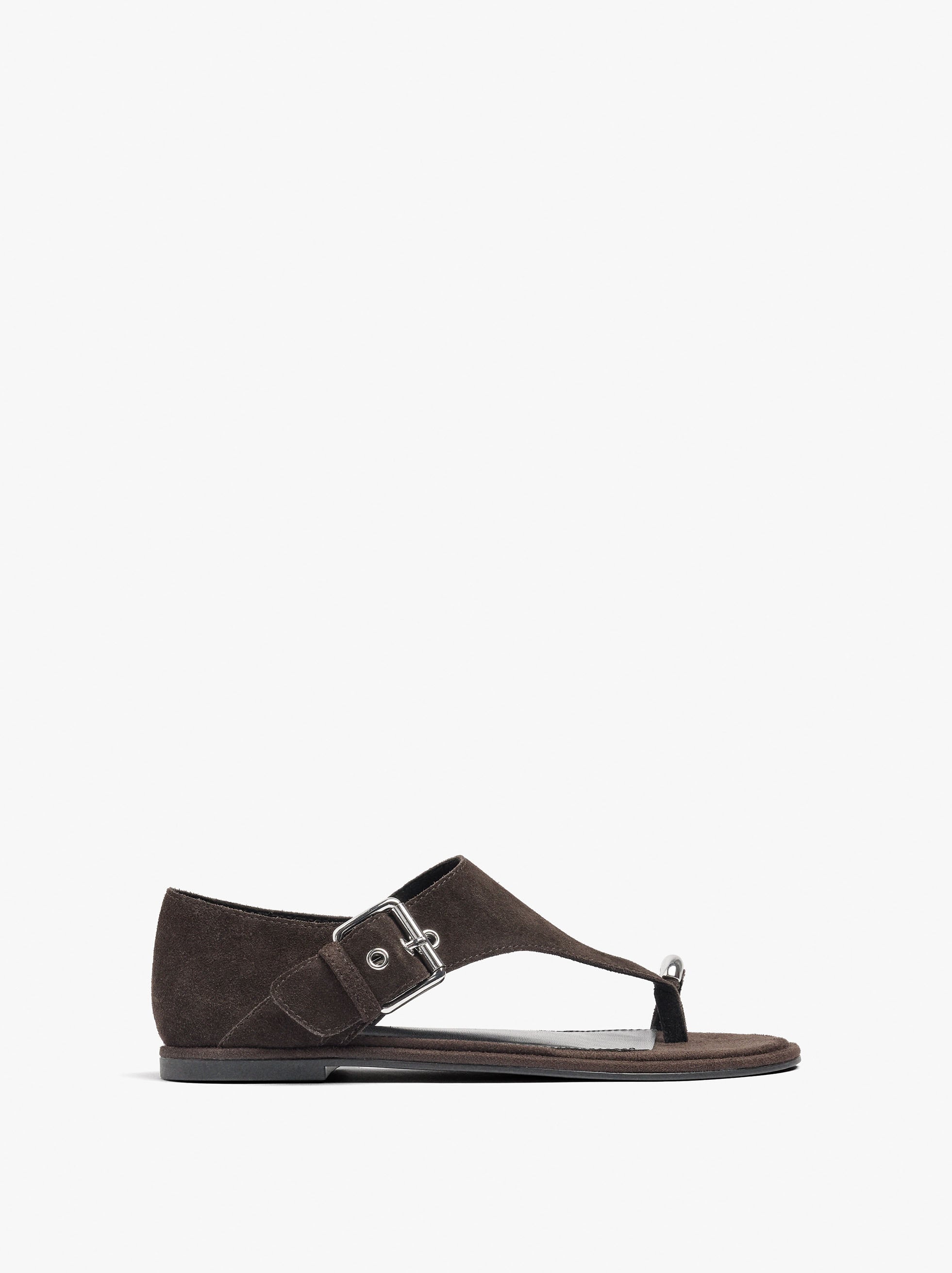 Flat leather sandals with metallic detail and buckle image number 1.0