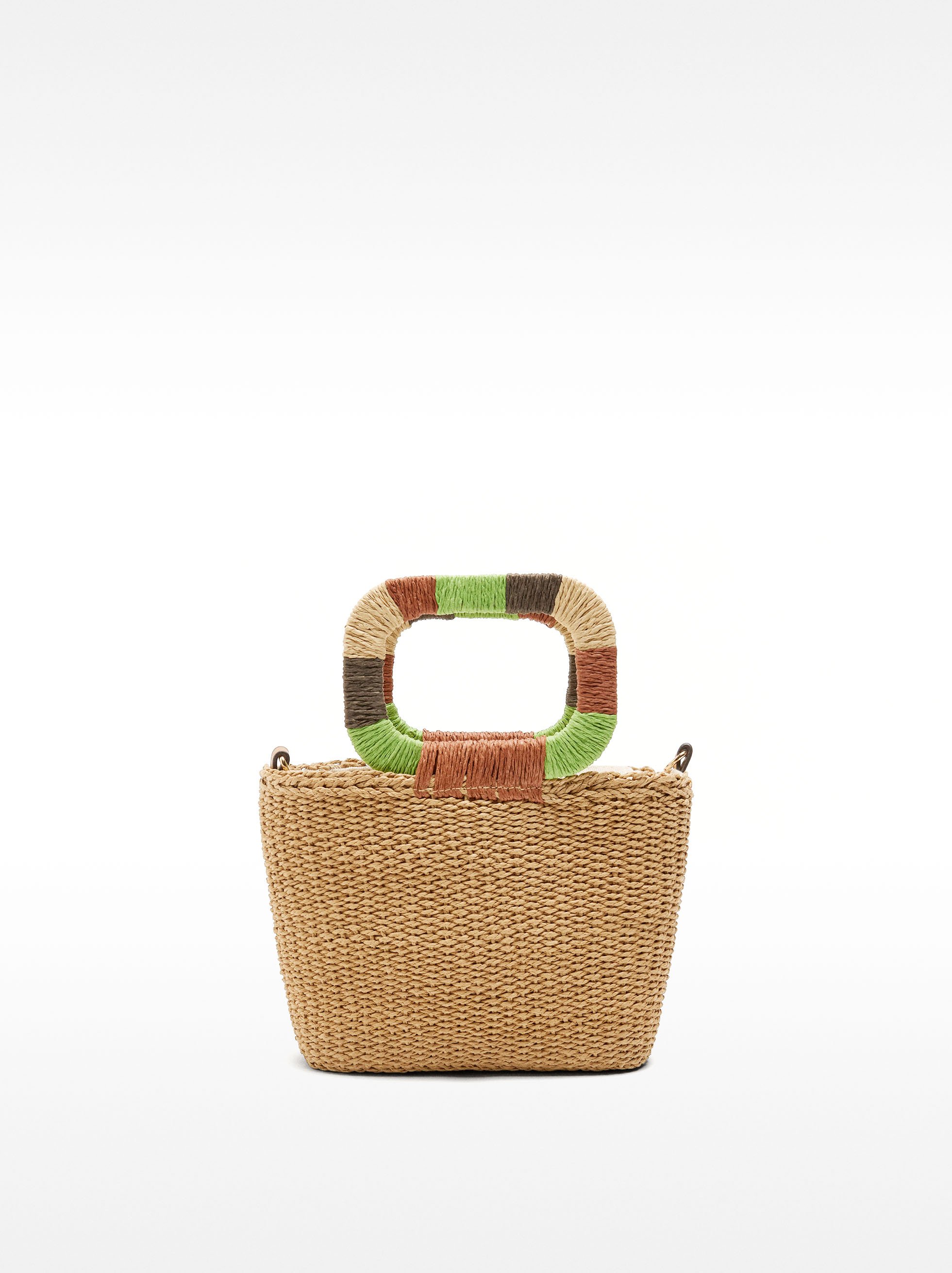 Tote bag with straw effect and multicolor handle image number 0.0