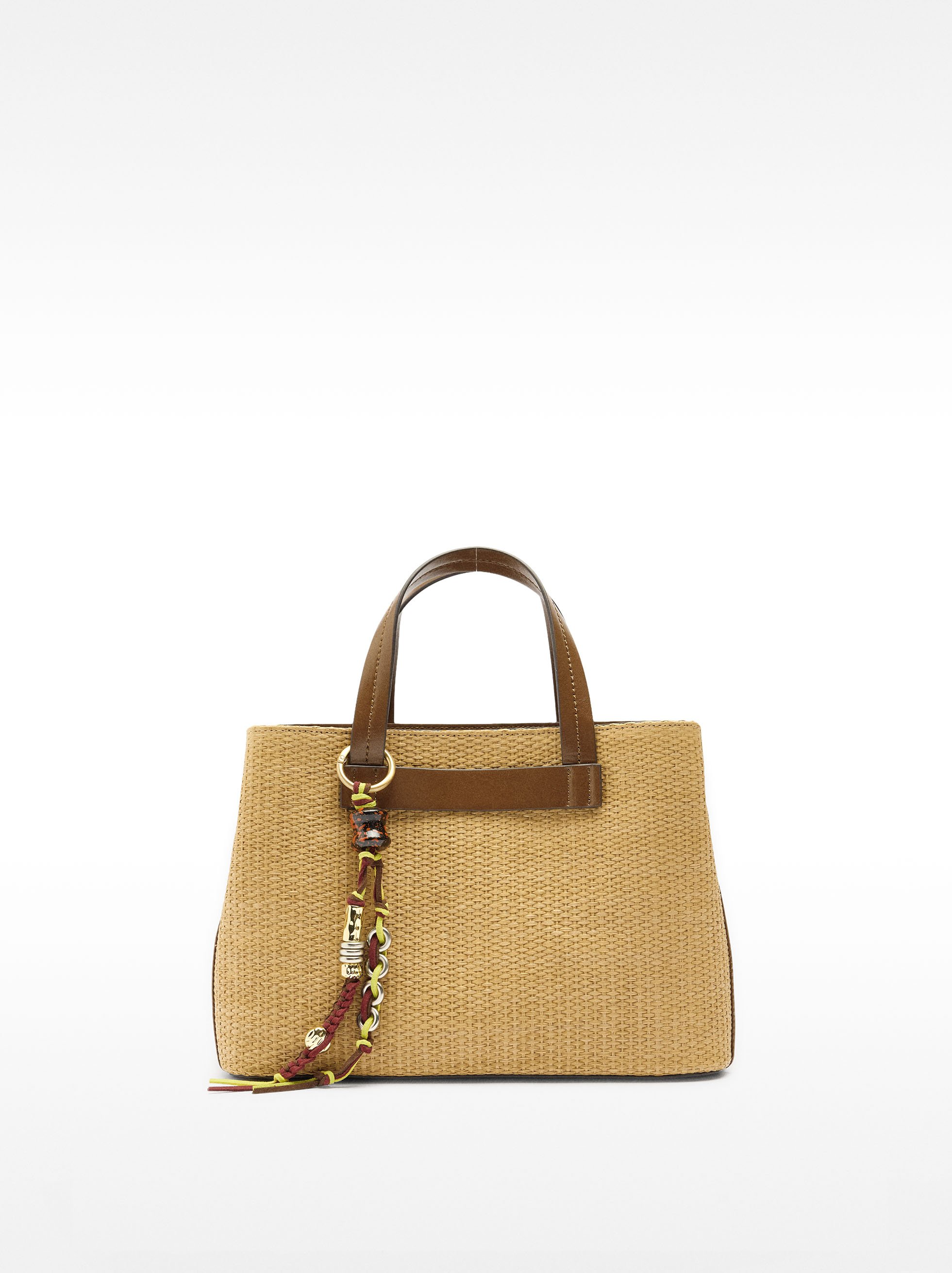 Borsa tote in effetto paglia con pendente image number 0.0