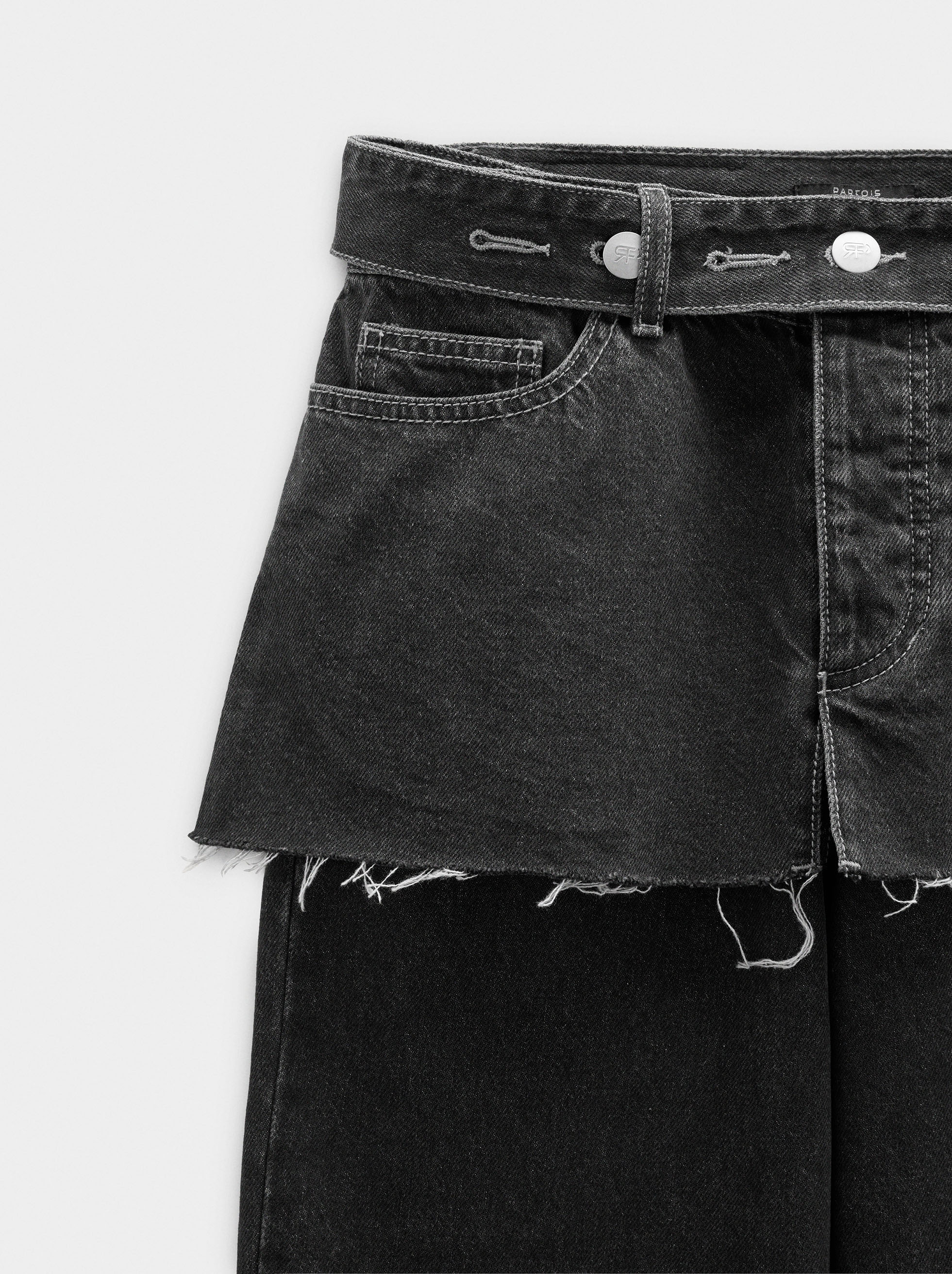 Straight denim trousers with skirt detail image number 7.0