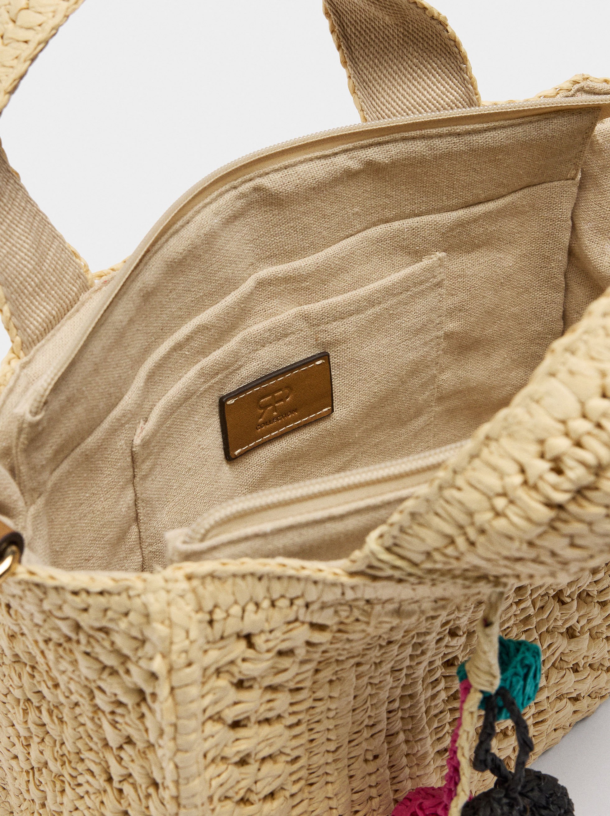 Sac cabas tote avec bandoulière effet paille image number 4.0