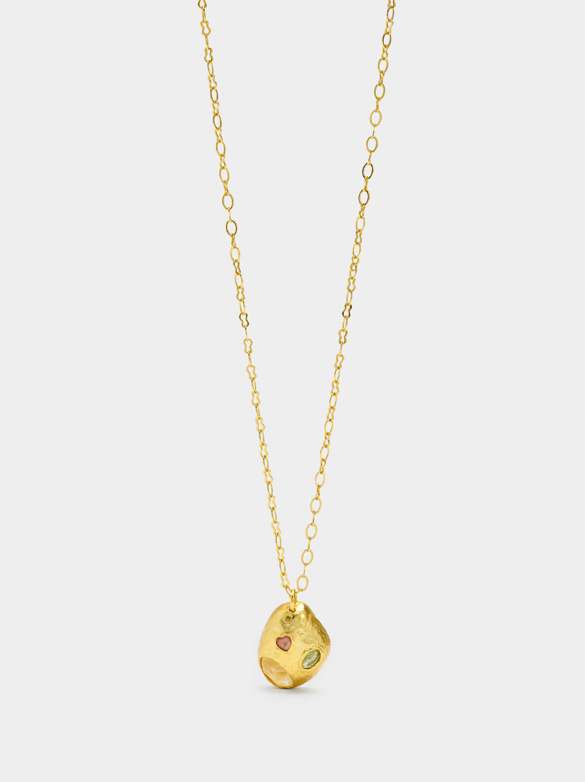 Oval pendant necklace with stones - 18k gold swim image number 0.0