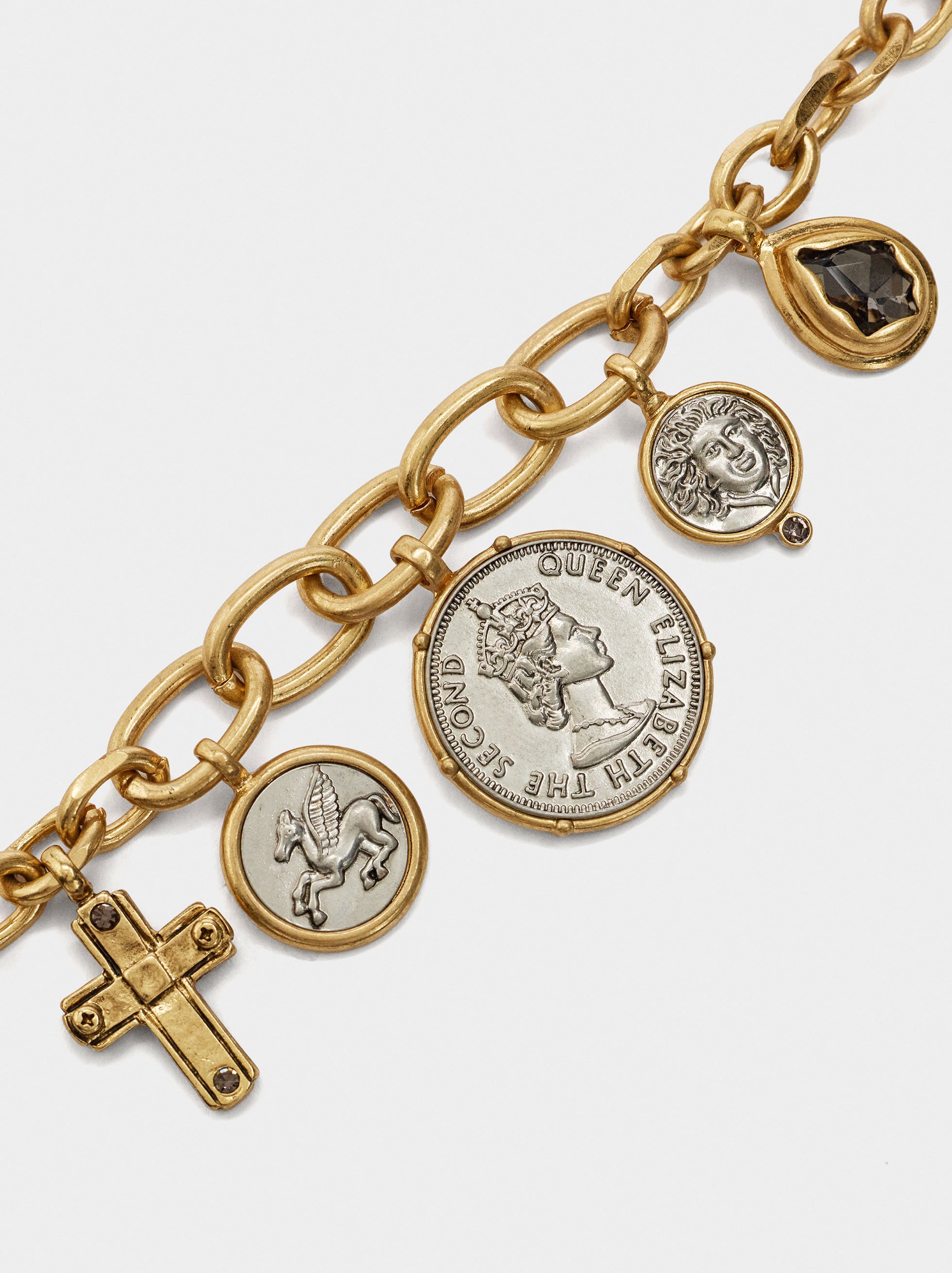 Bicolor necklace of links with coins image number 2.0