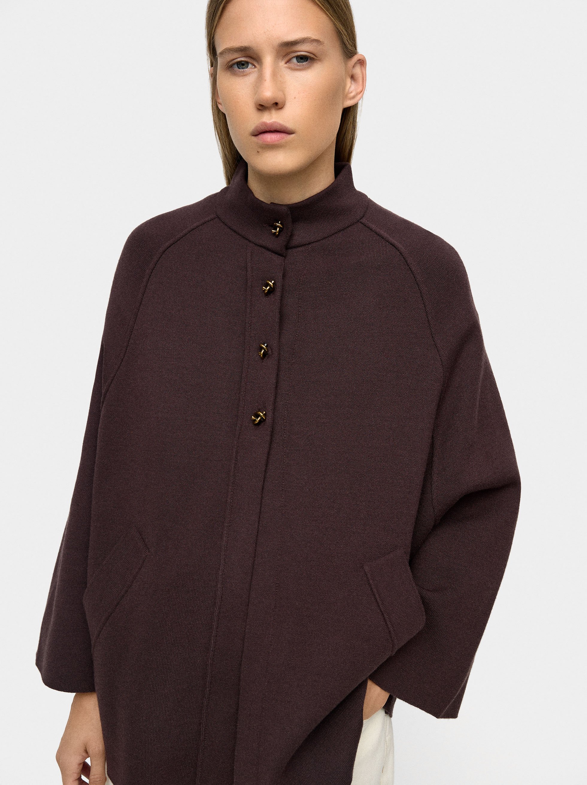 Knit poncho with high neck image number 1.0