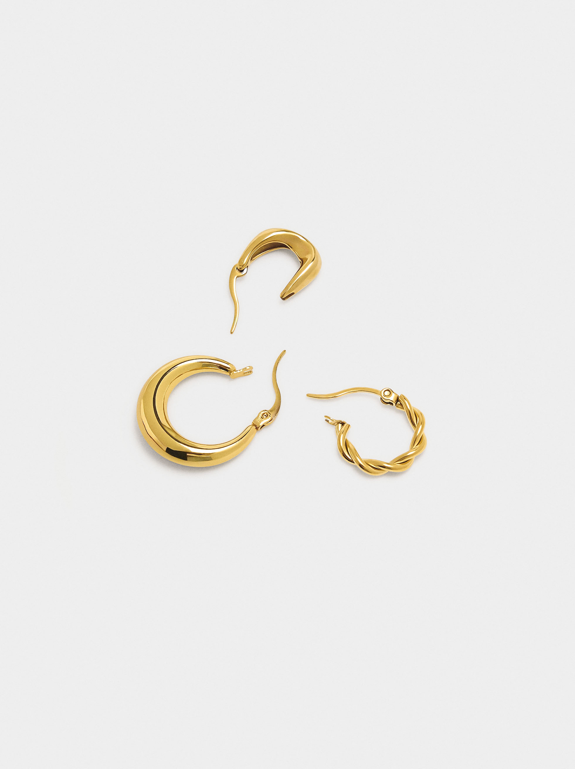 Set of golden hoop earrings - stainless steel image number 3.0