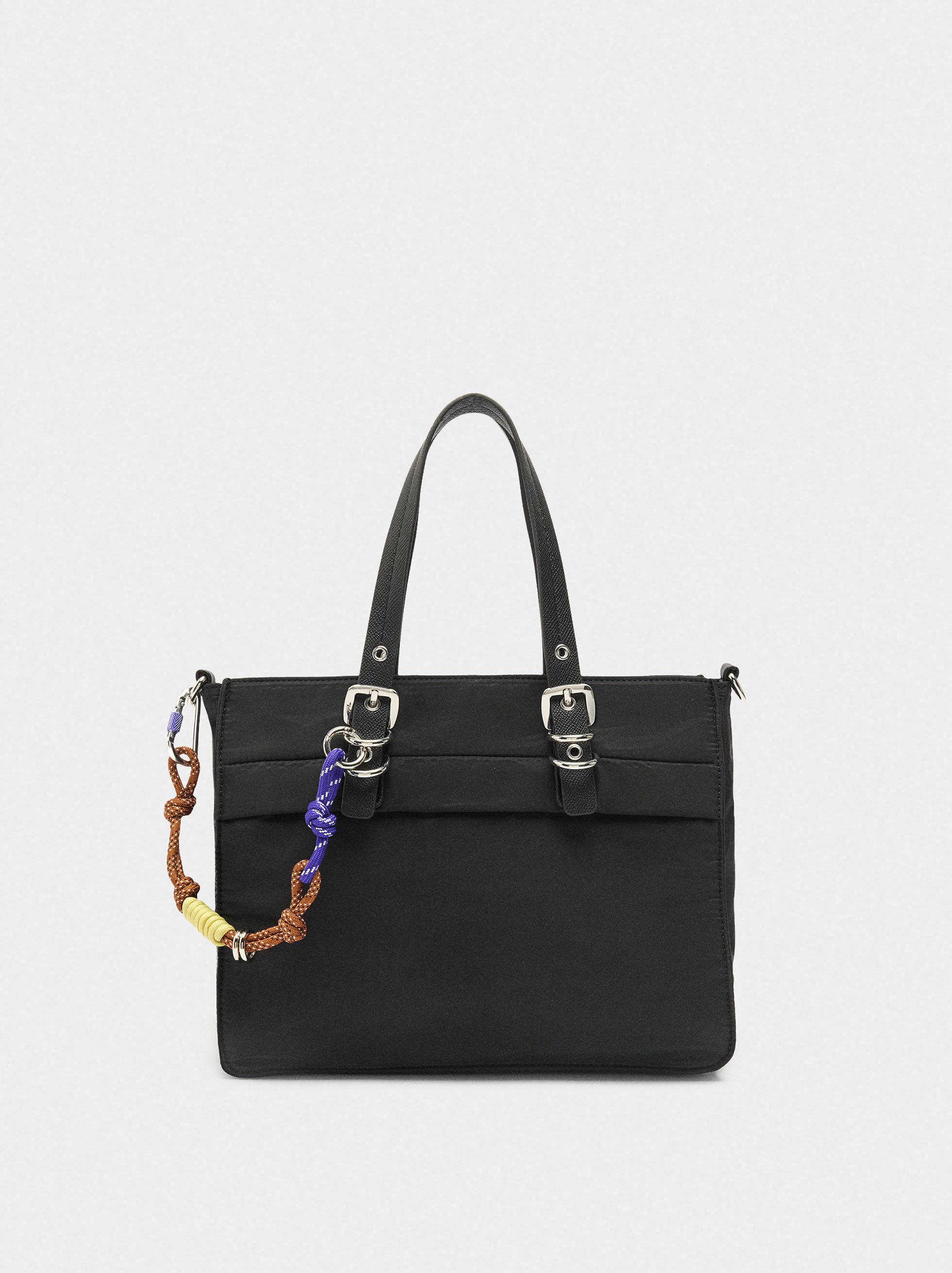 Mala tote de nylon com penduro image number 0.0