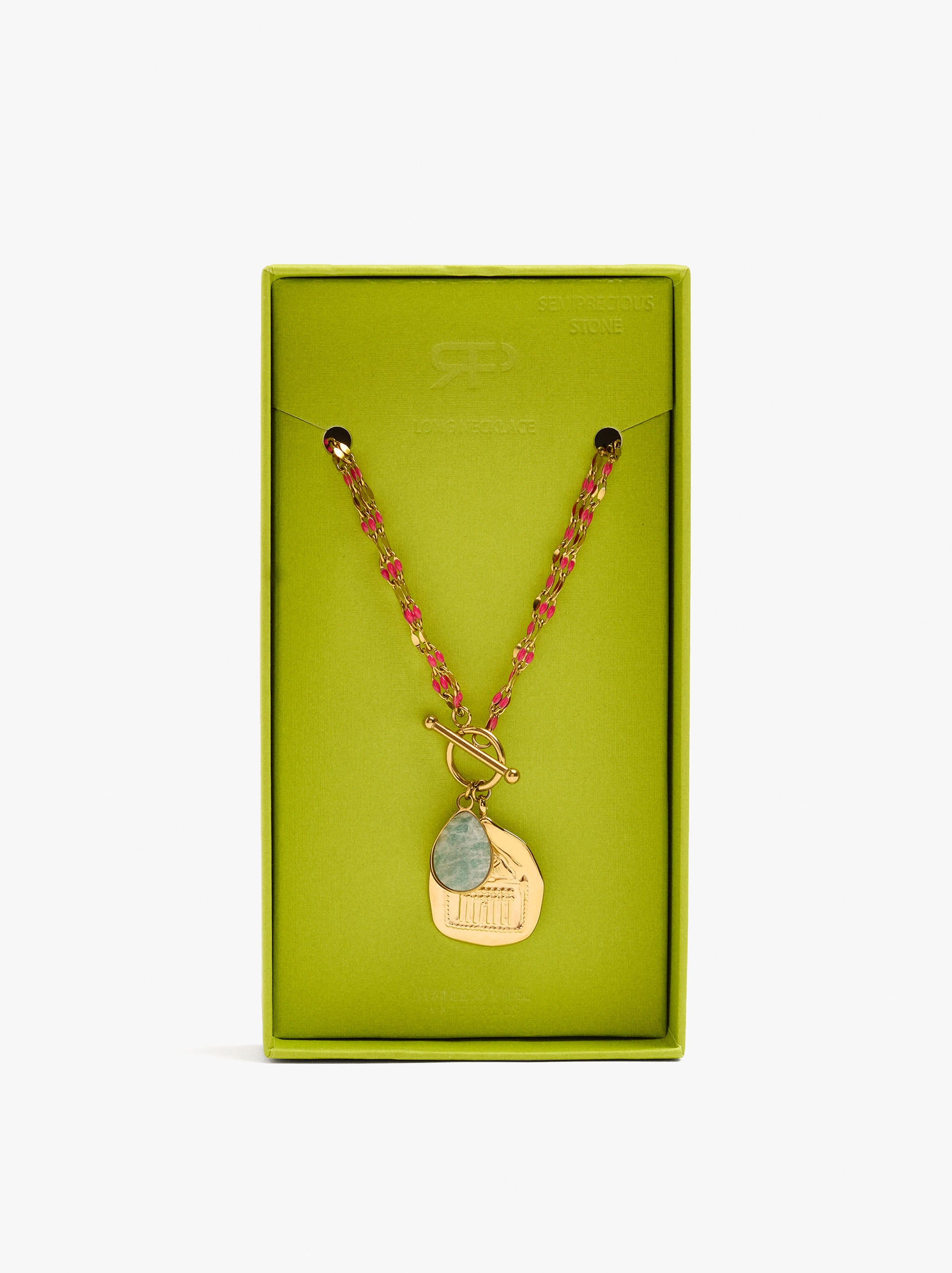 Collier polyvalent &eacute;maill&eacute; avec pendentif en pierre - acier inoxydable image number 4.0