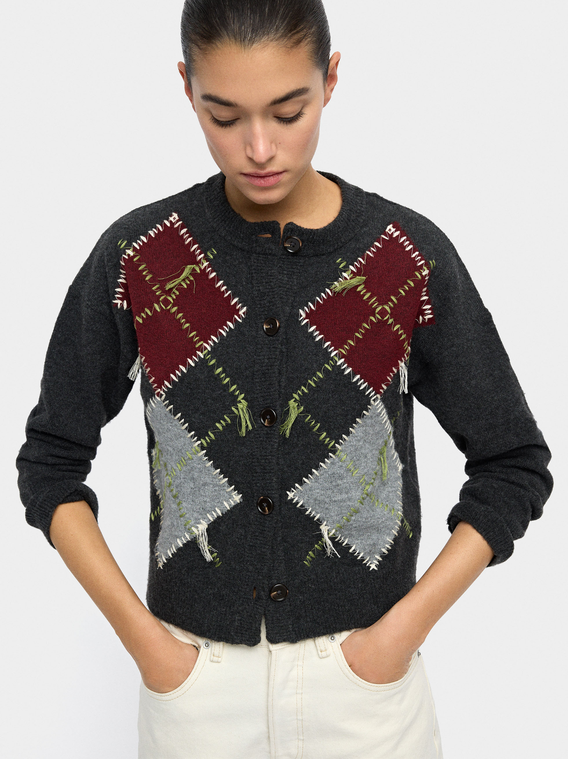 Knitted cardigan with argyle pattern image number 1.0