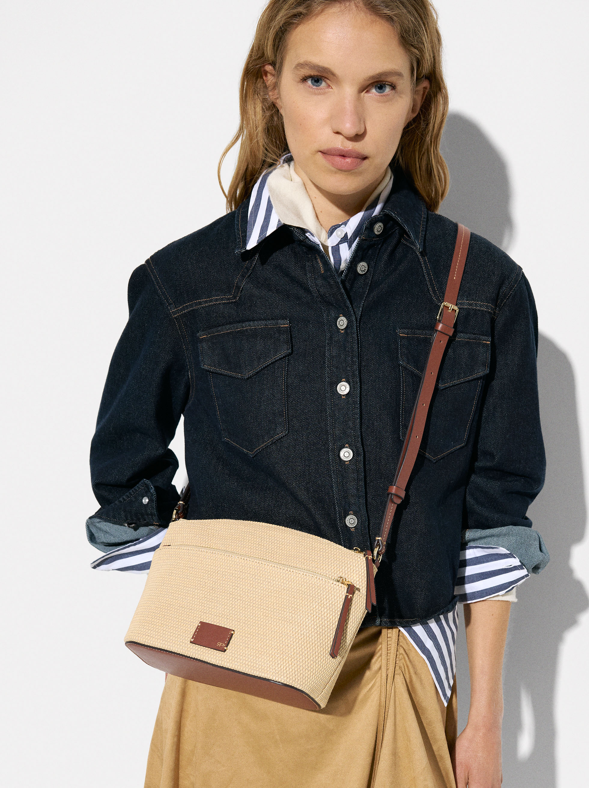 Raffia effect crossbody bag image number 0.0
