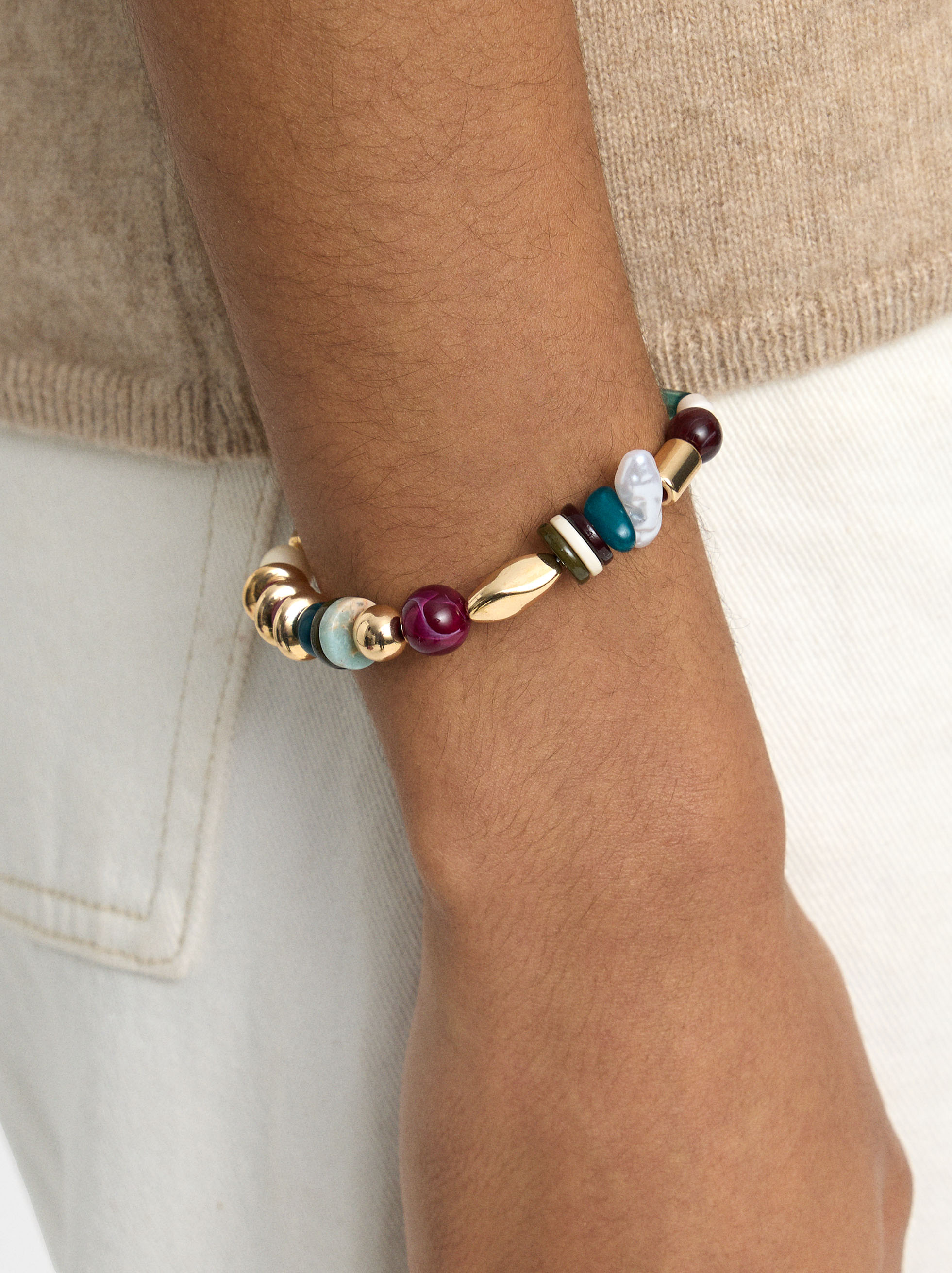 Polsera el&agrave;stica amb comptes multicolor image number 1.0