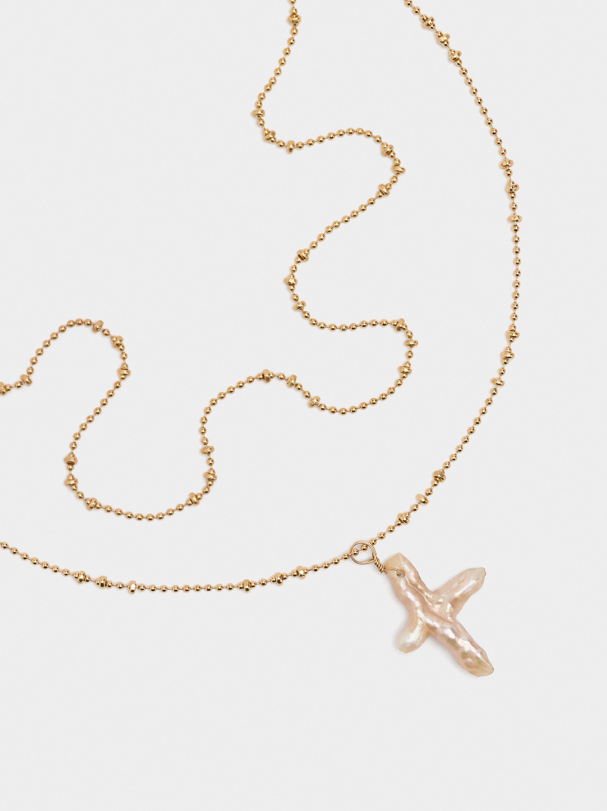 Double necklace with freshwater pearl cross image number 1.0