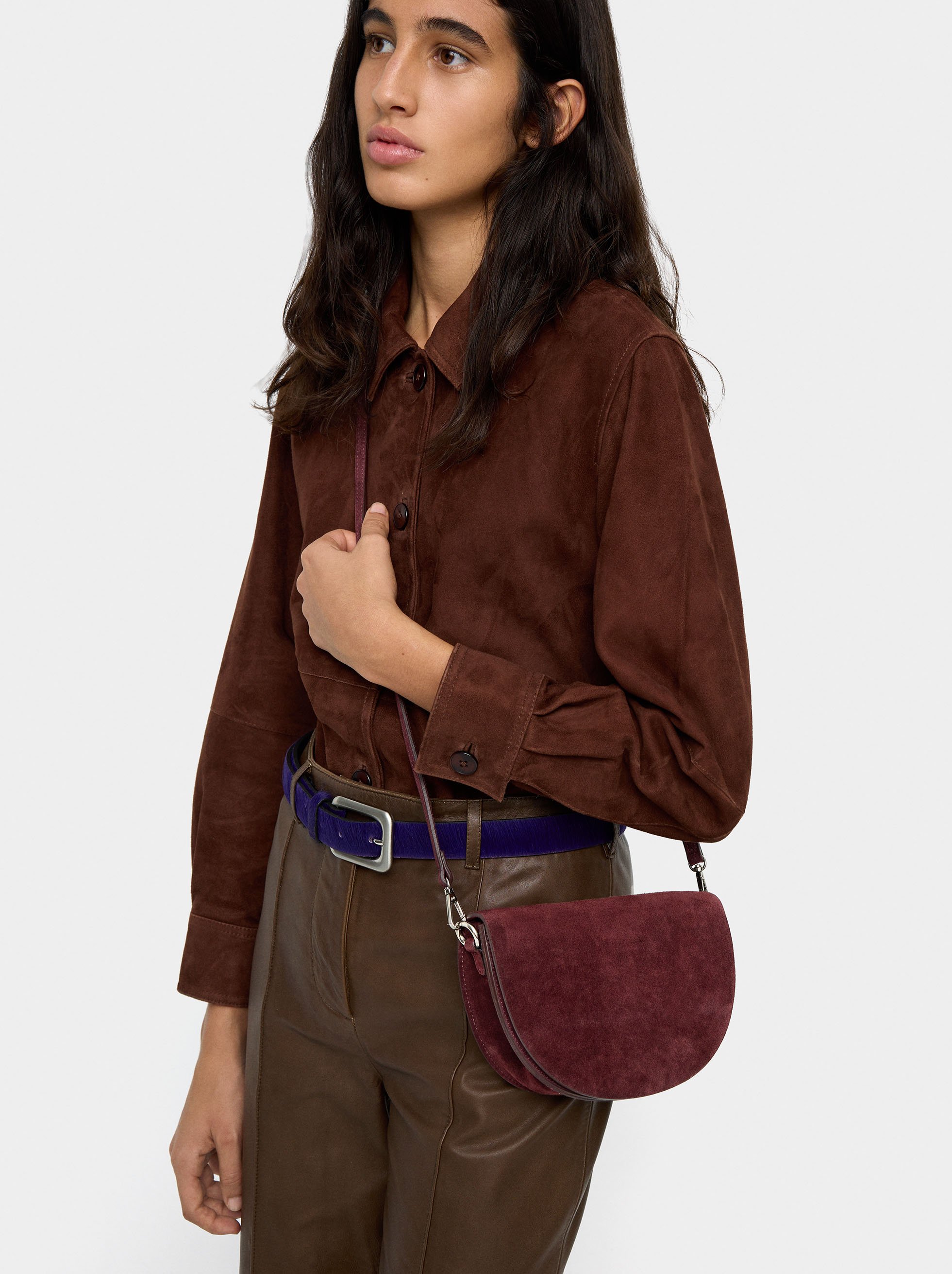 Suede crossbody bag with flap image number 1.0
