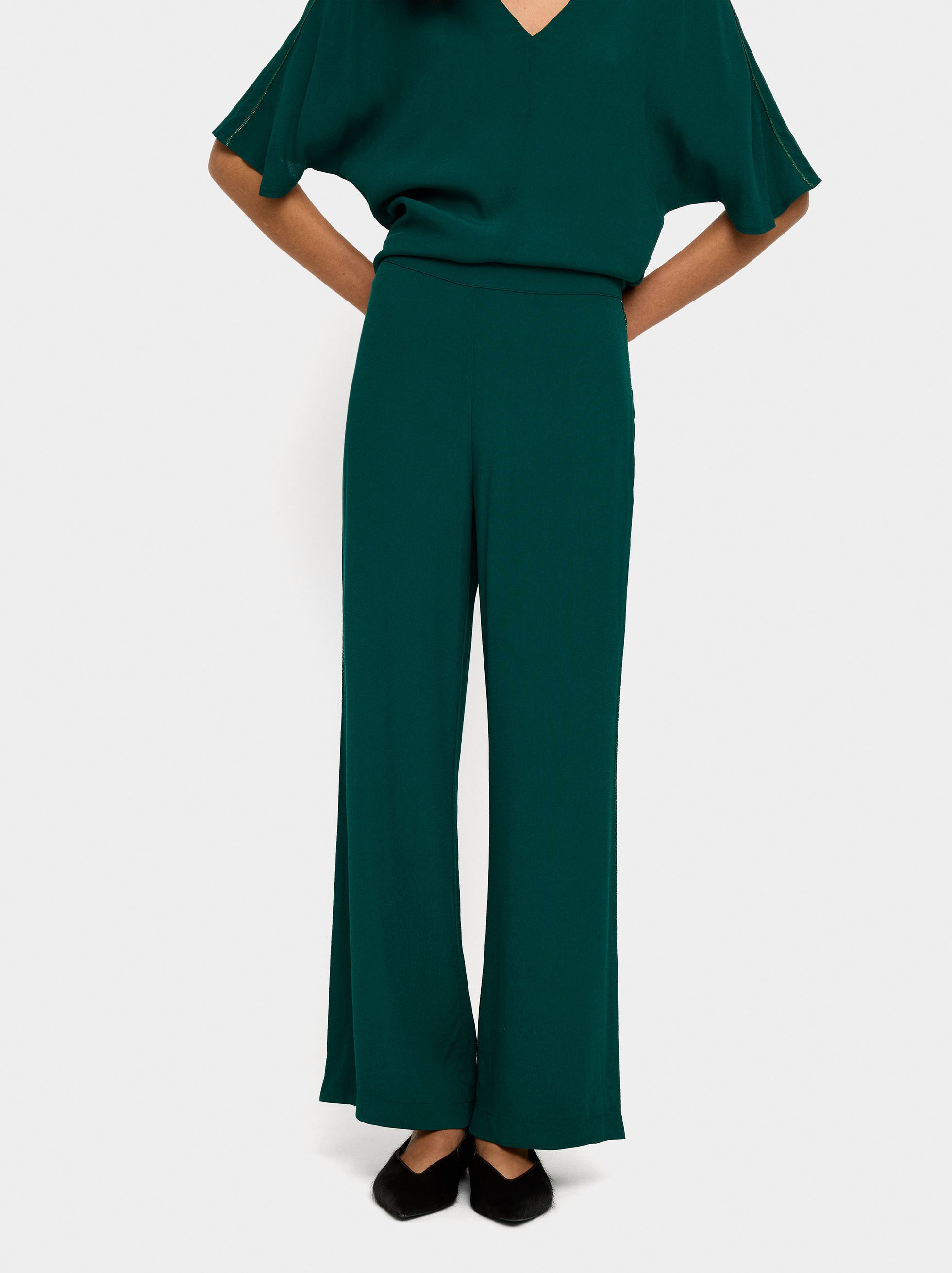 Fluid trousers with shiny detail image number 1.0